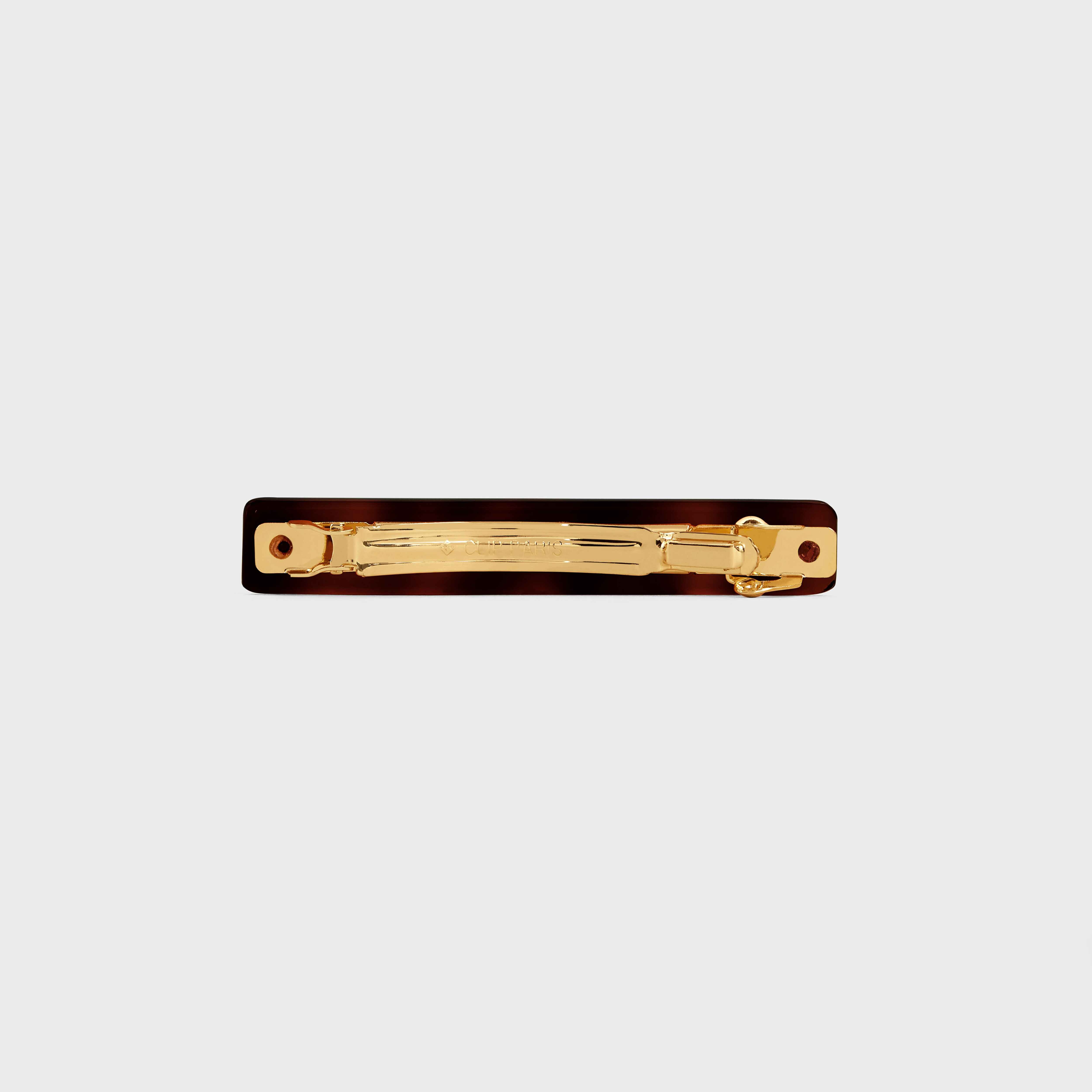 Celine Hair Accessories Triomphe Hair Clip in Brass with Gold Finish, Dark Havana Acetate and Steel - 3