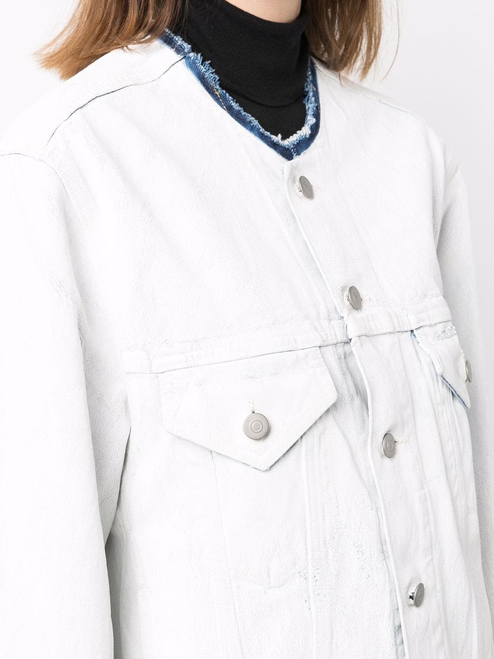 collarless denim jacket - 5
