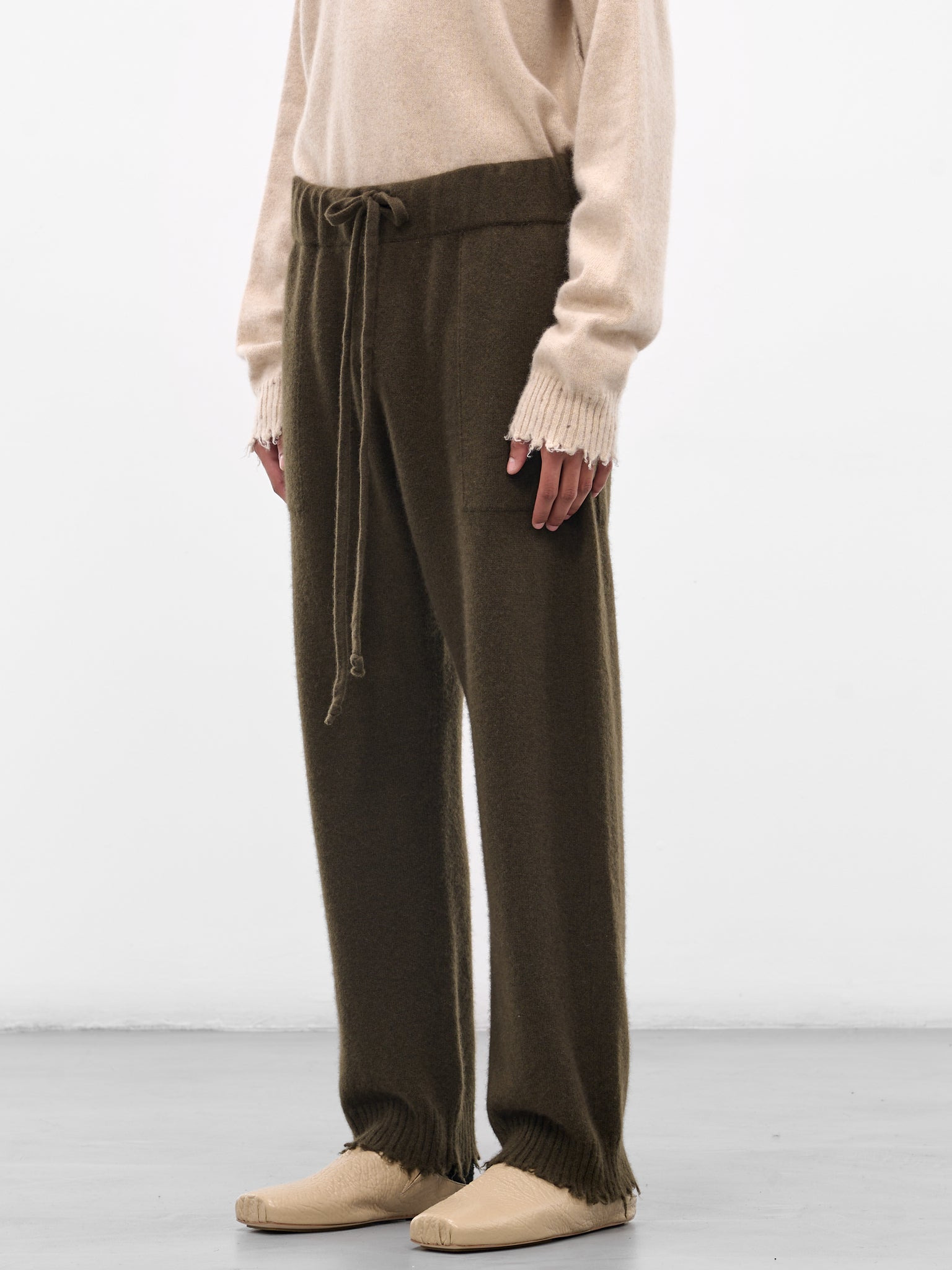 Army Green Cashmere Knit Trousers - 2