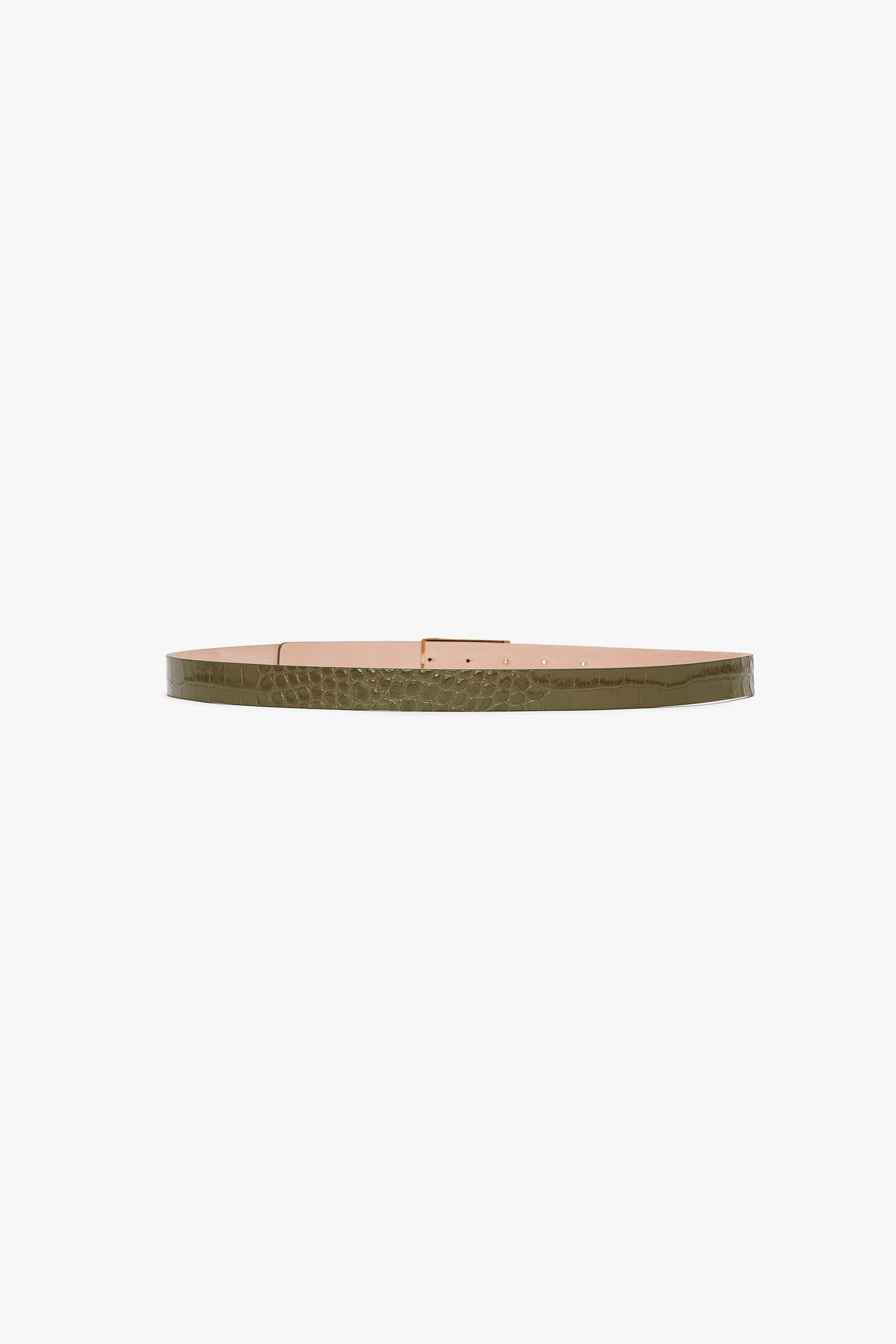 Exclusive Frame Belt In Khaki Croc Embossed Calf Leather - 3