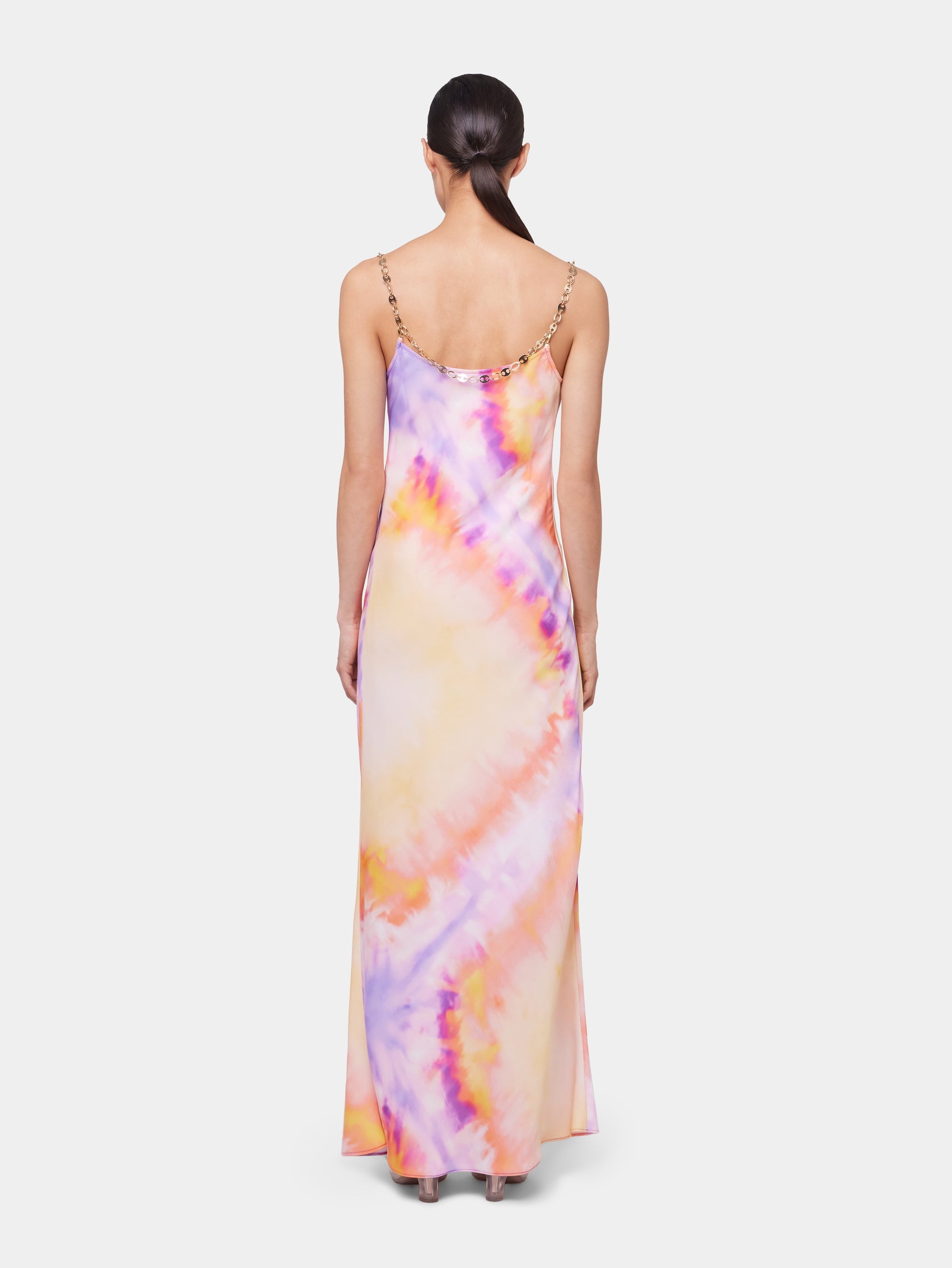 ORANGE TIE-DYE LONG DRESS IN PRINTED SATIN - 6