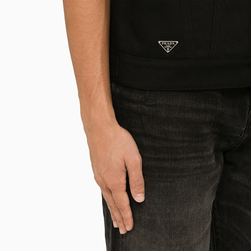 Prada Men Black Denim Waistcoat - 3