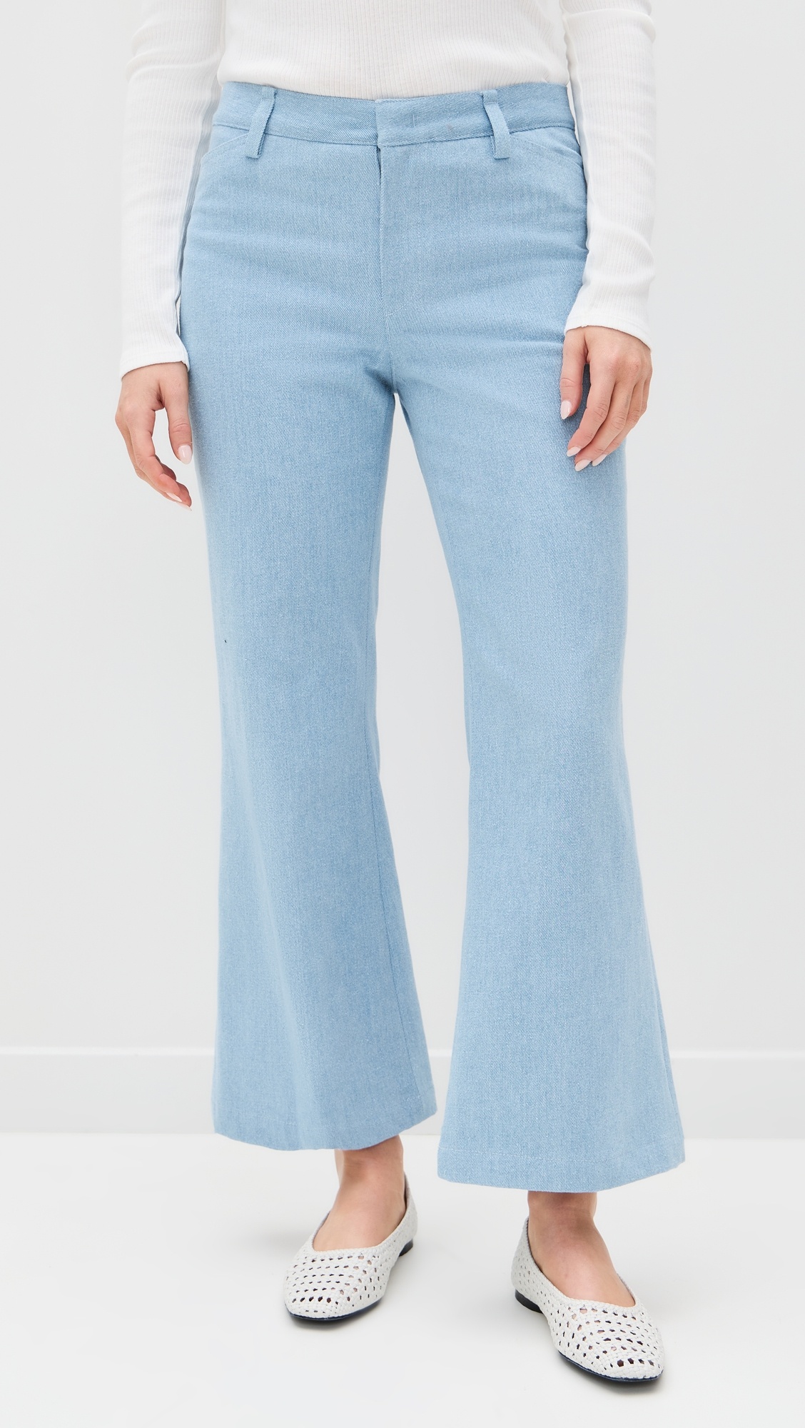 Mid Rise Cropped Flare Twill Pants - 2