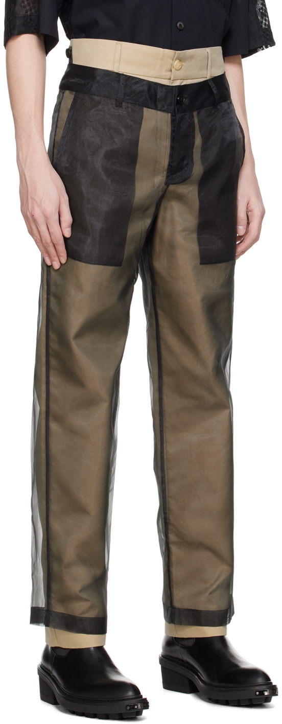 Black & Beige Layered Trousers - 2