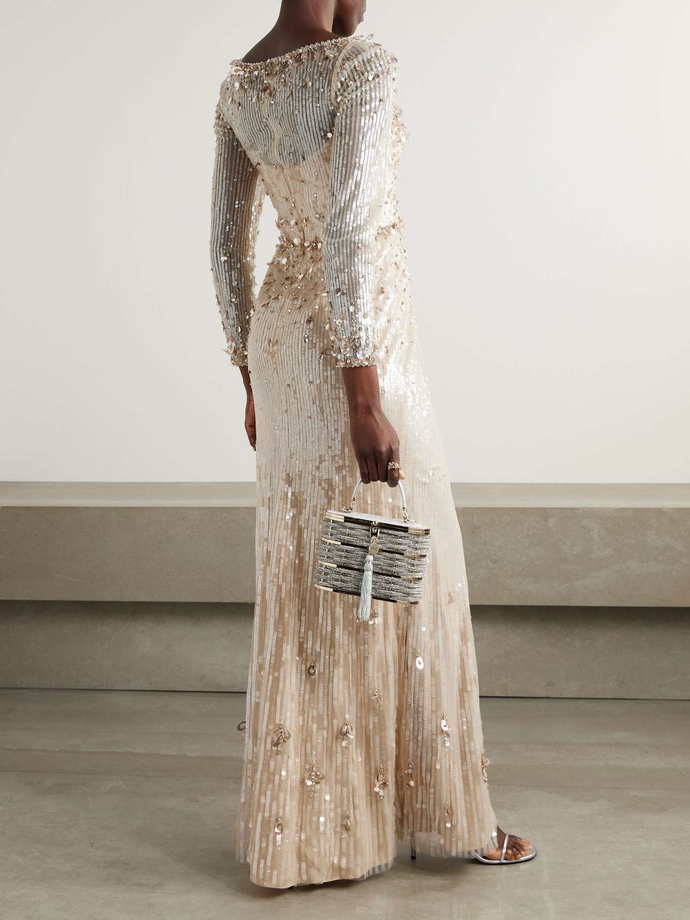 Kestra embellished sequined tulle gown Cream - 3