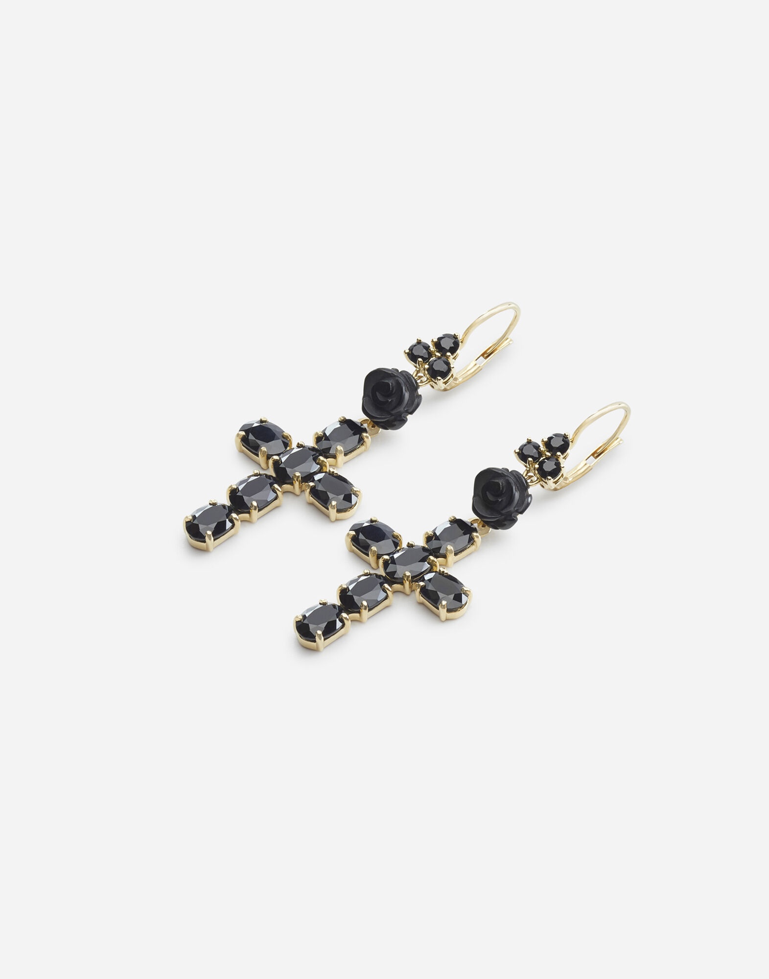 Yellow gold Family earrings with black sapphires - 2