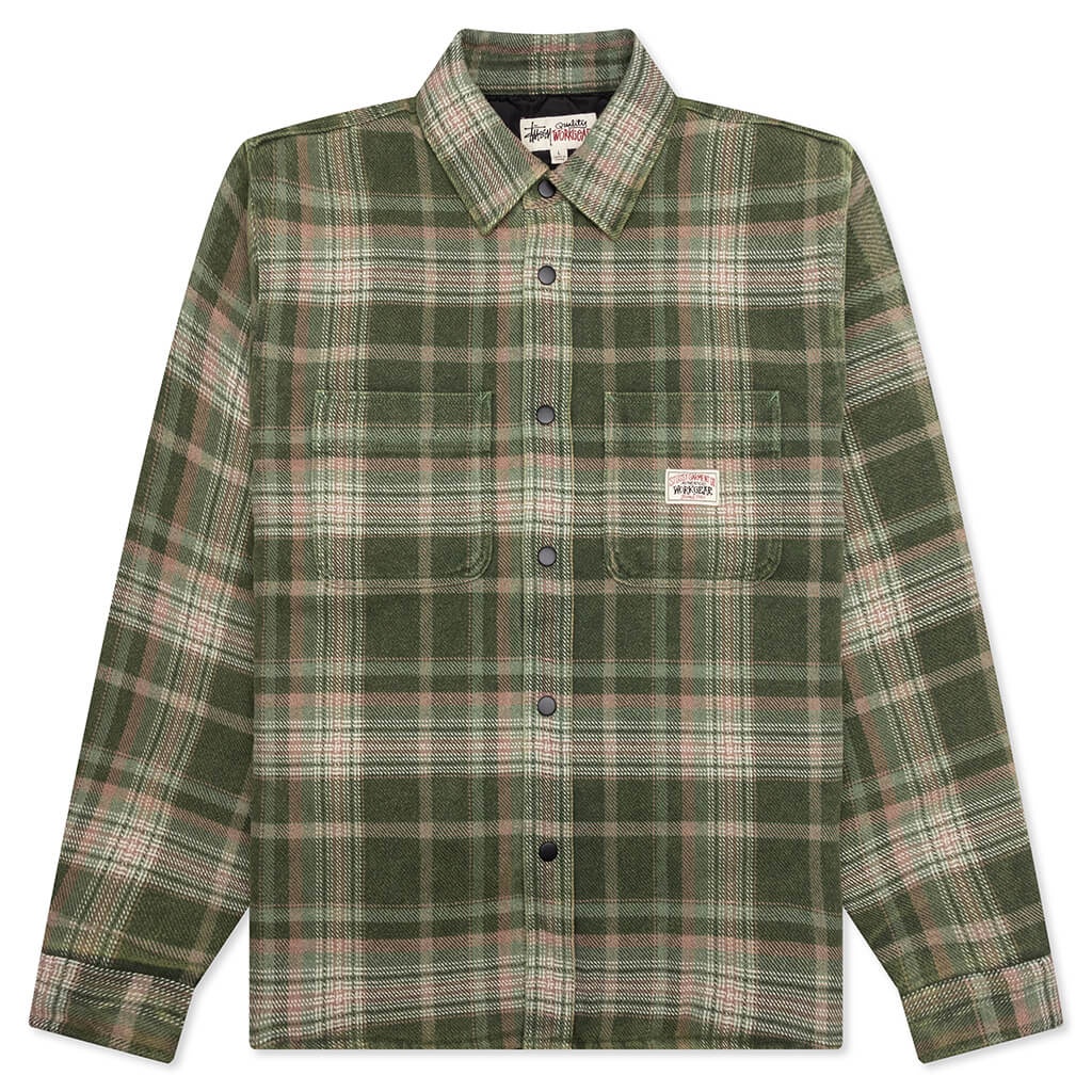 HEAVY WASHED PLAID SHIRT - GREEN - 1