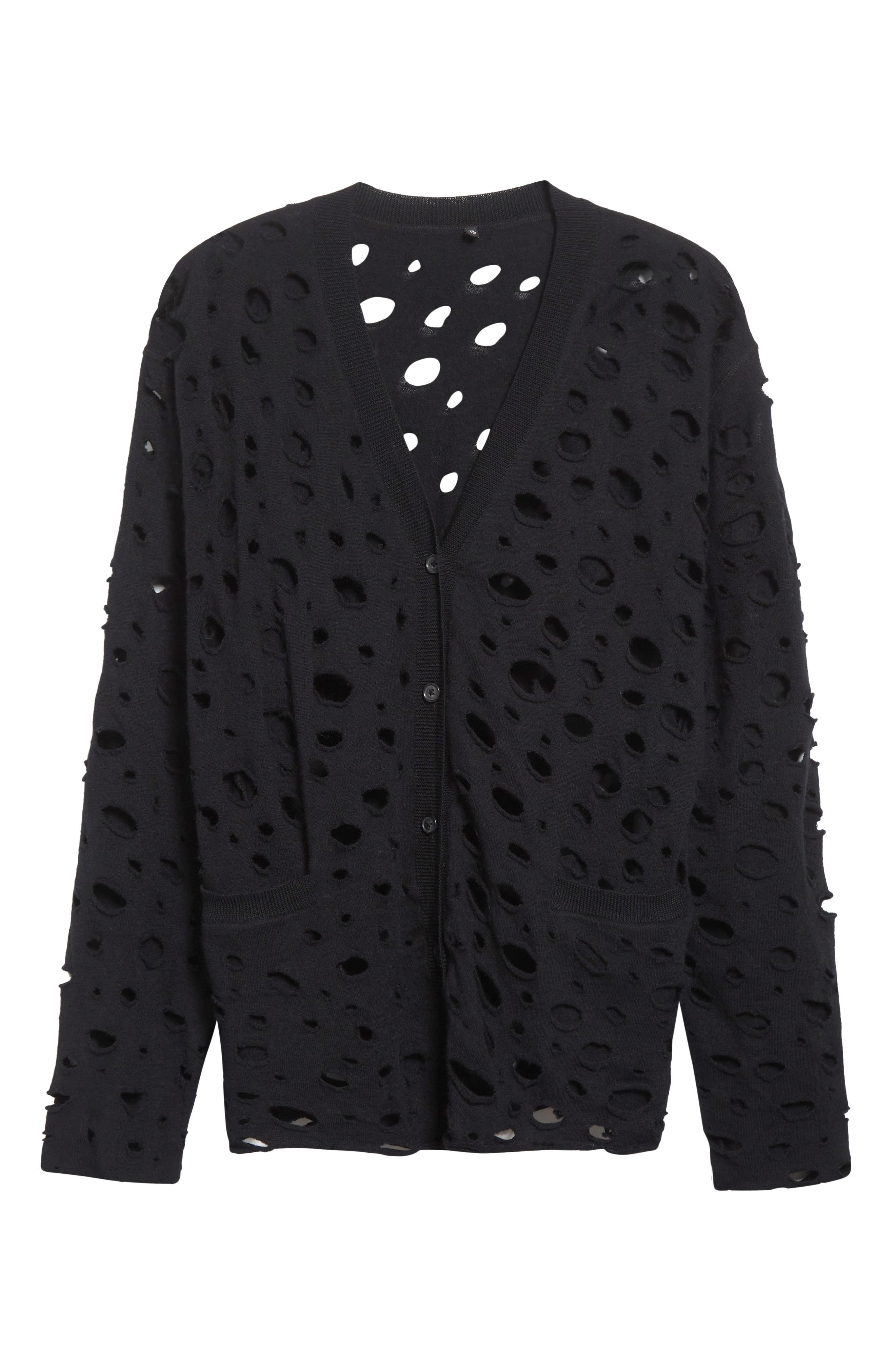 R13 Ripped Merio Wool Boyfrined Cardigan in Black at Nordstrom - 6