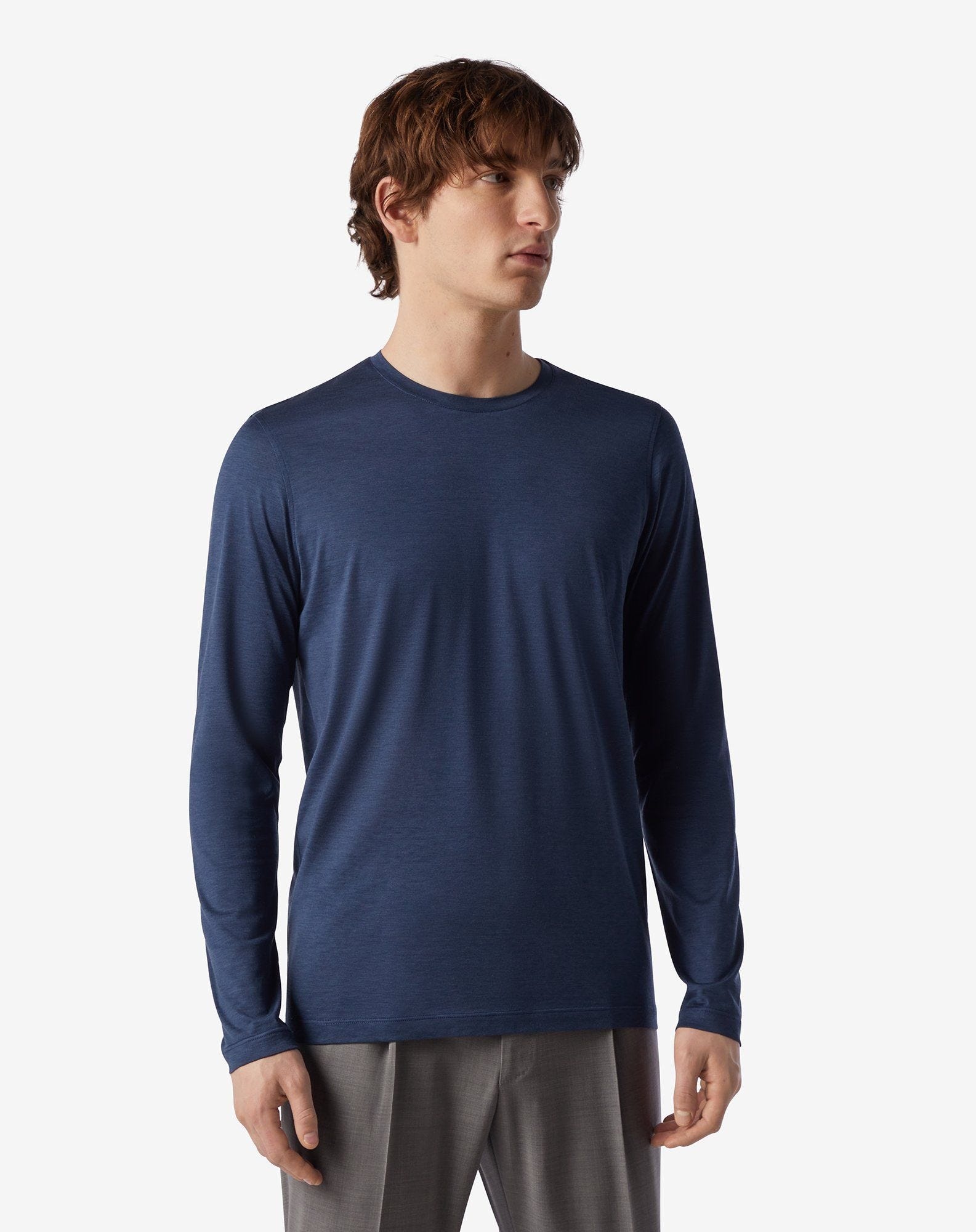 Light blue crew neck silk and cotton t-shirt - 1