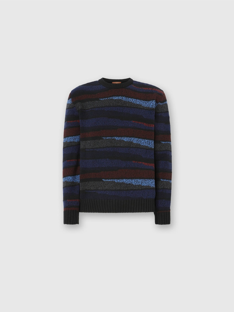 Crew neck sweater with striped inlay 1