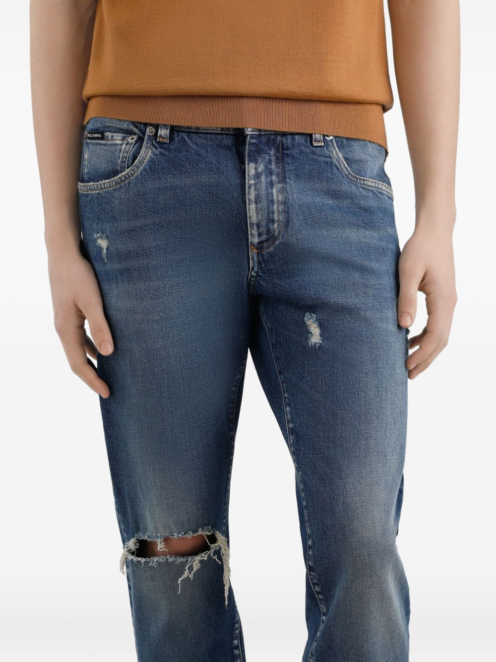 distressed ripped-knee jeans - 4