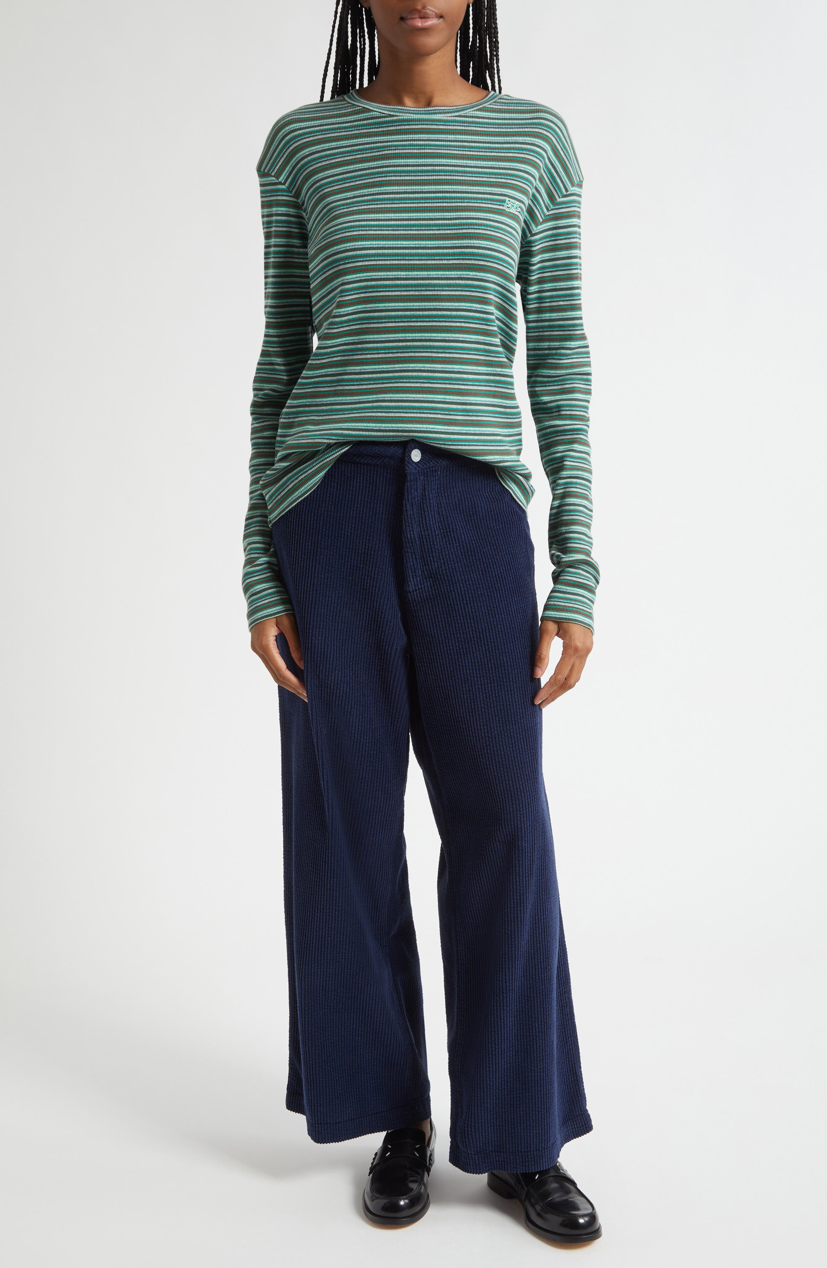 ERL Gender Inclusive Stripe Long Sleeve T-Shirt in Green at Nordstrom - 2