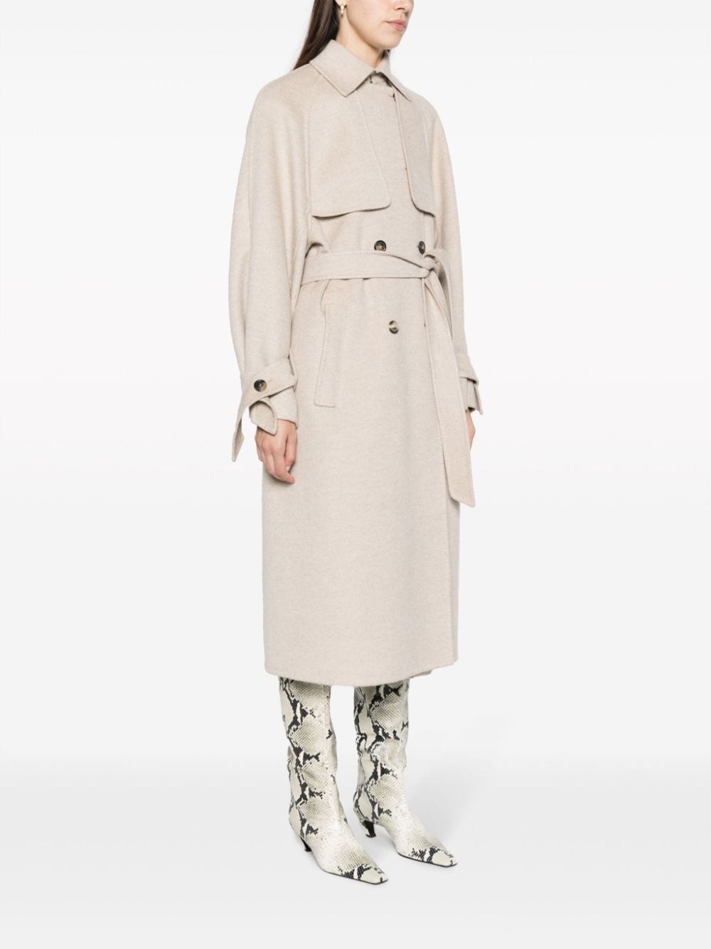 belted-waist cashmere coat - 3