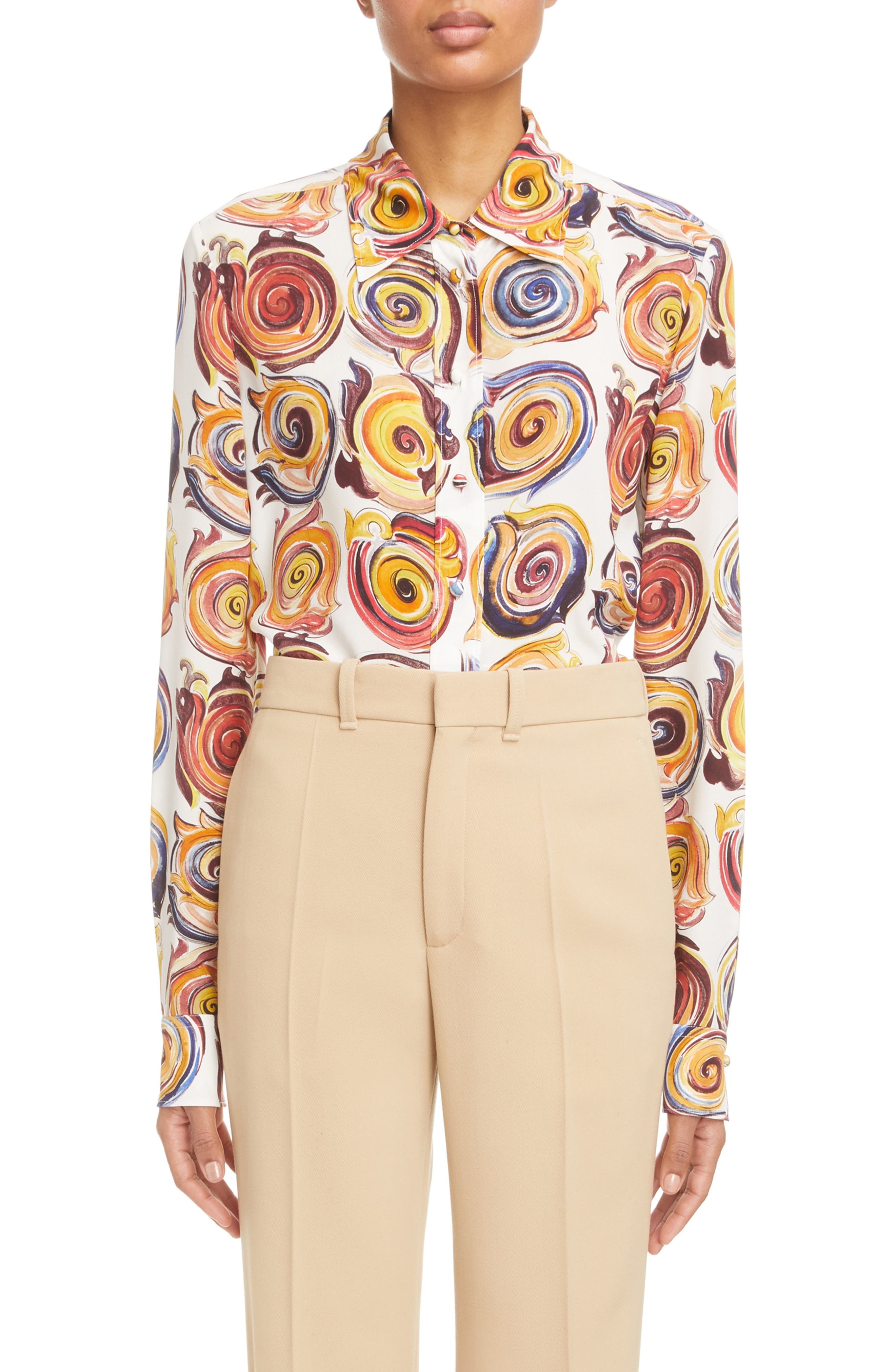 Chloé Spiral Print Silk Blouse in Yellow/Multicolor at Nordstrom, Size 12 Us - 1