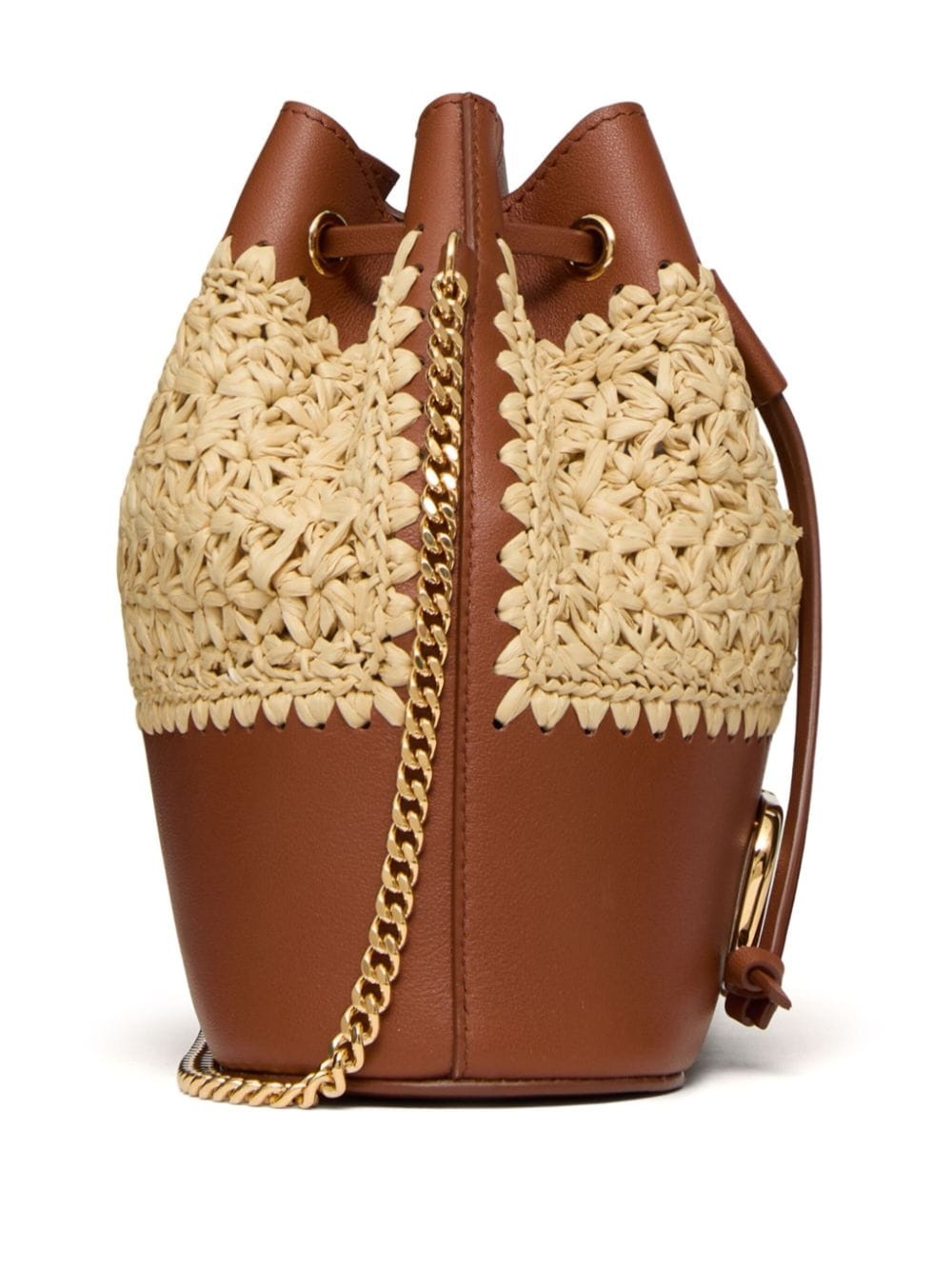 raffia leather bucket mini bag - 4