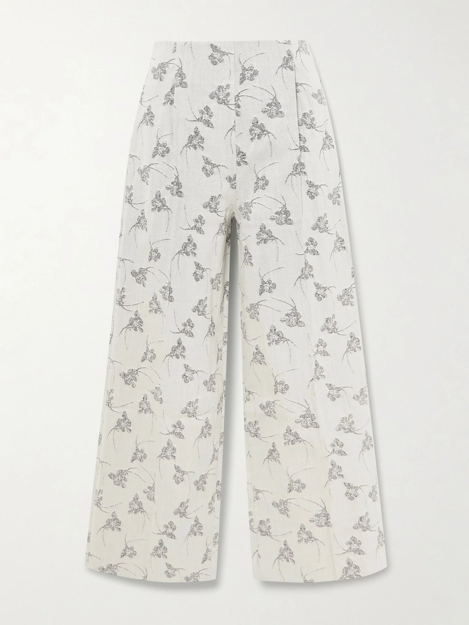 Martha floral denim-jacquard wide-leg pants Gray - 1