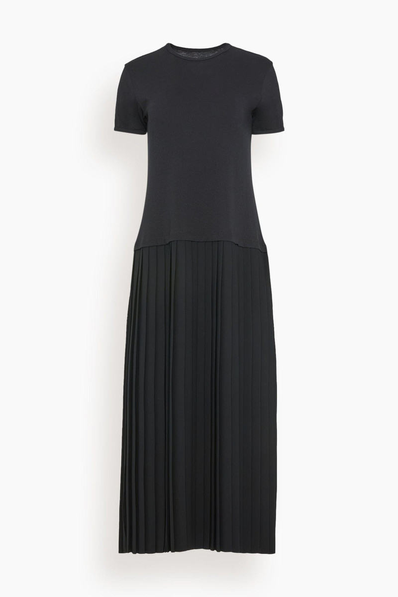 Short Sleeve Midi Dress with Pleated Skirt in Black 1