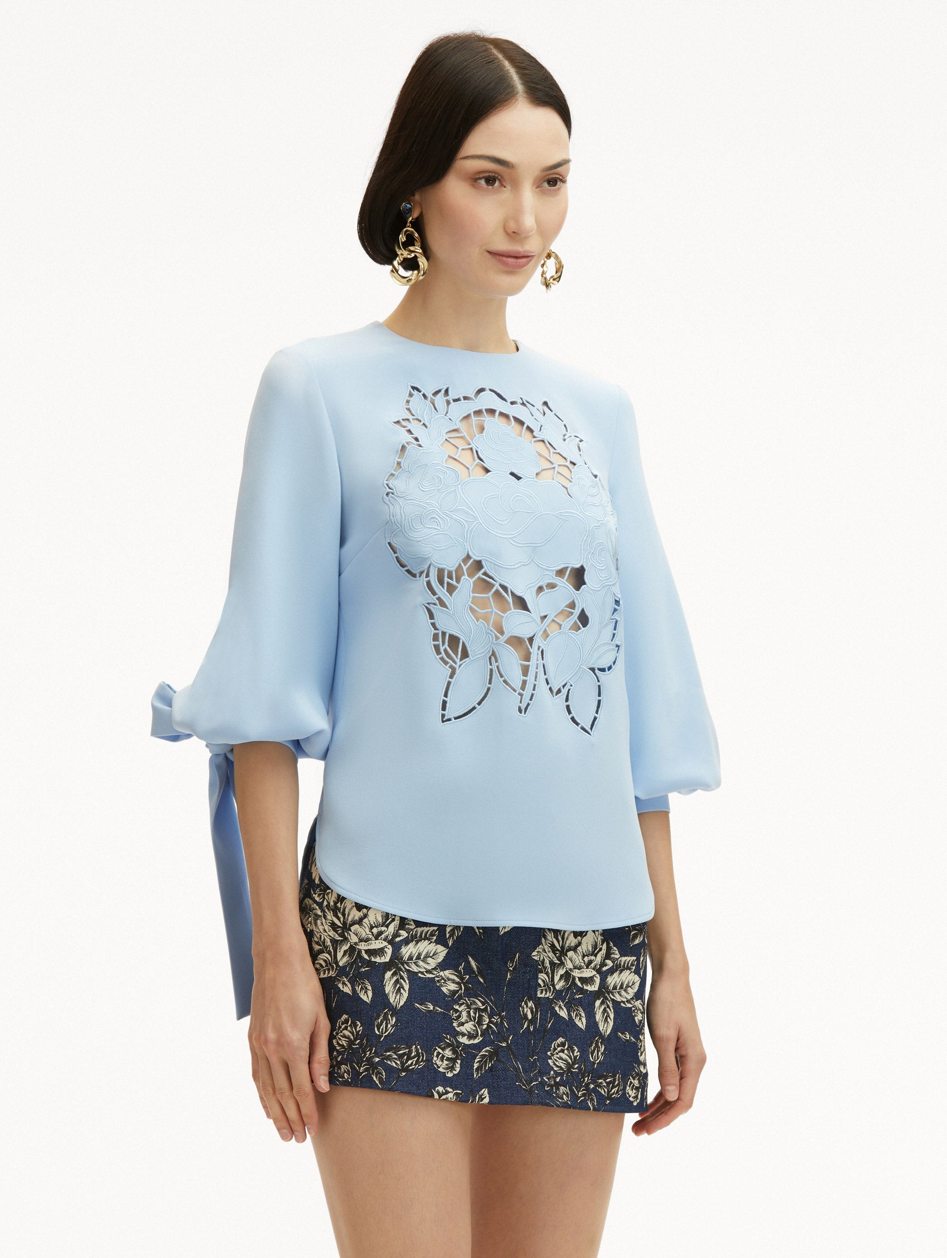 ENGLISH ROSE CUTOUT GEORGETTE BLOUSE - 5
