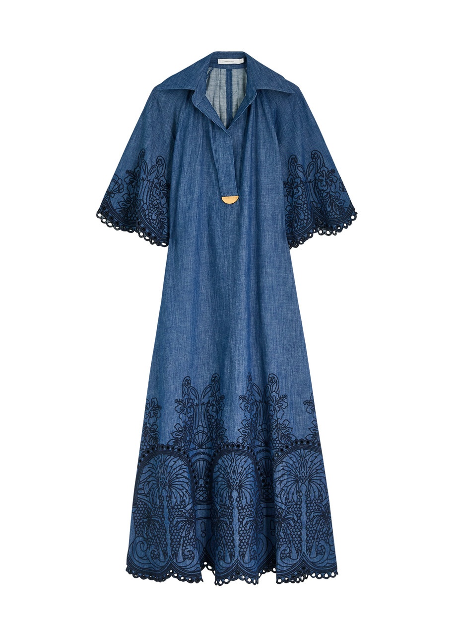 Zimmermann Coco Embroidered Chambray Midi Shirt Dress - 1
