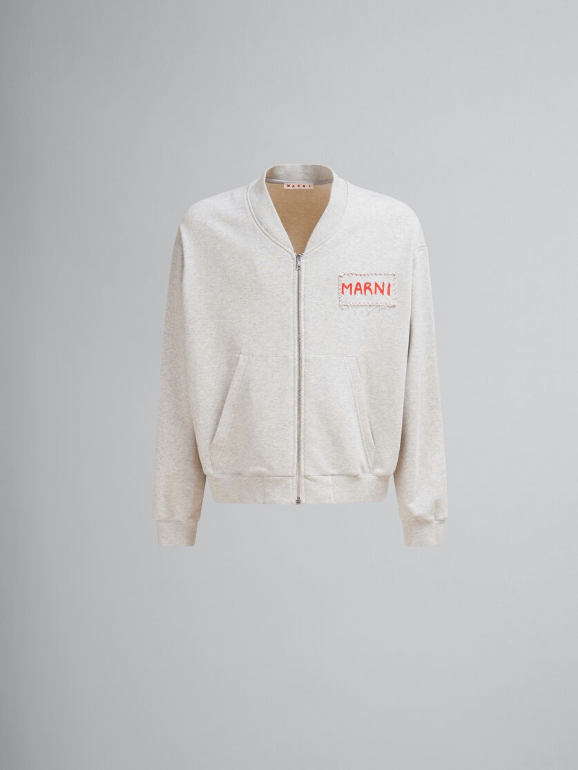GREY MELANGE COTTON BOMBER WITH MARNI PATCH - 1