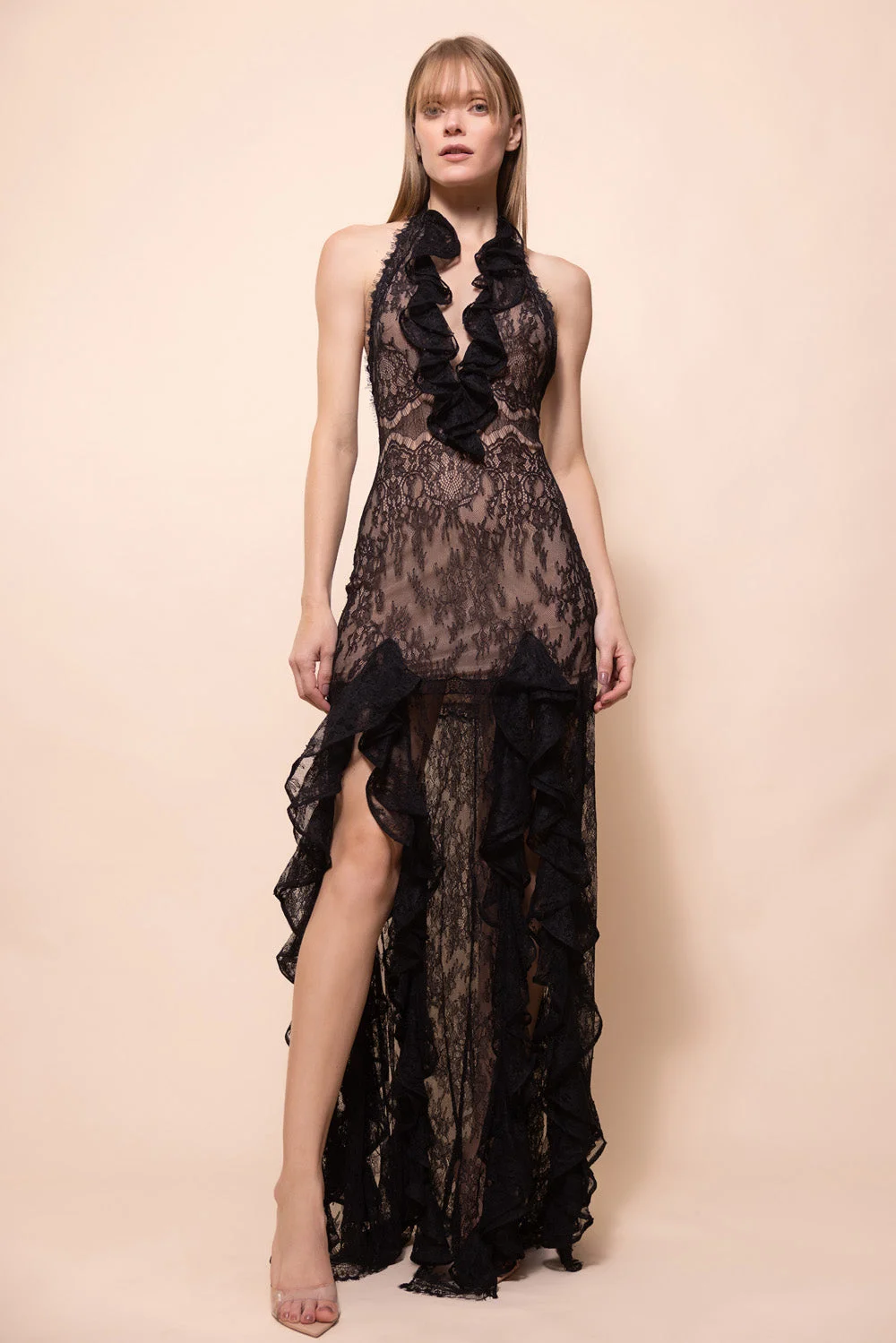 BIANCA LACE DEEP V GOWN - 1