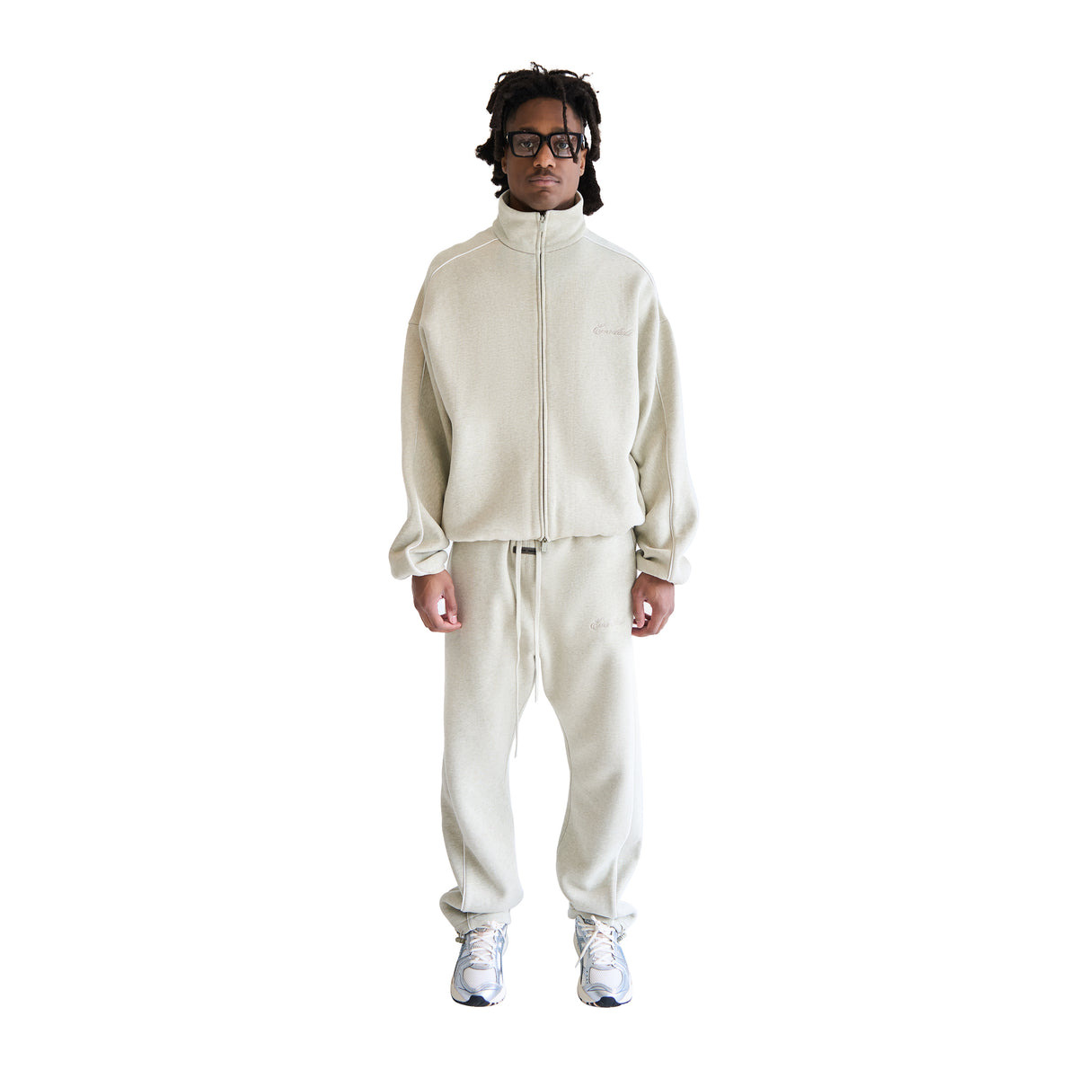 MODERN FIT FLEECE TRACK JACKET (HEATHER STONE/CLOUD WHITE) - 1