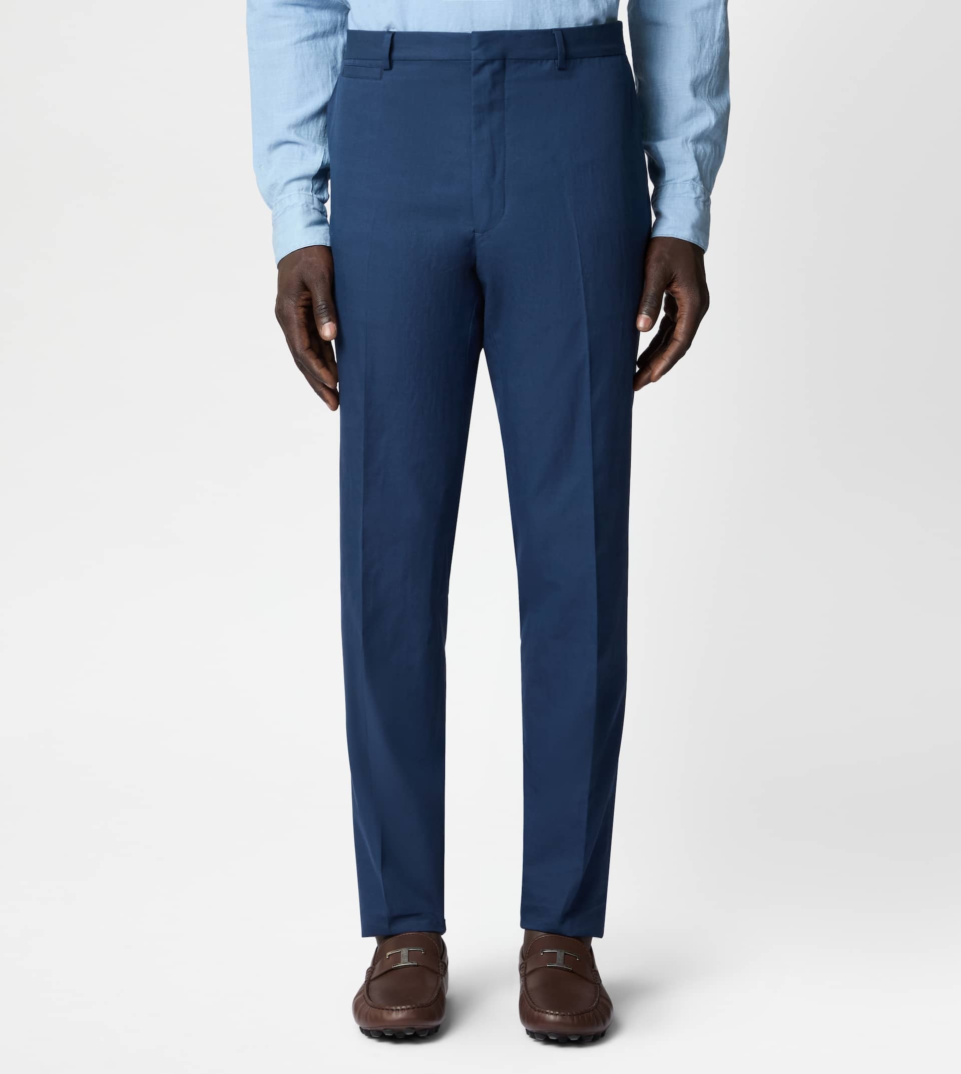 PANTS IN LINEN BLEND TWILL - BLUE - 2