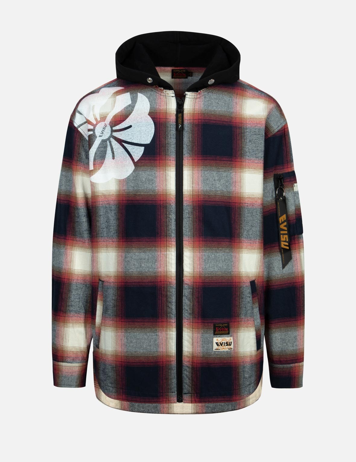 KAMON PRINT CHECKED LOOSE FIT SHIRT JACKET - 1