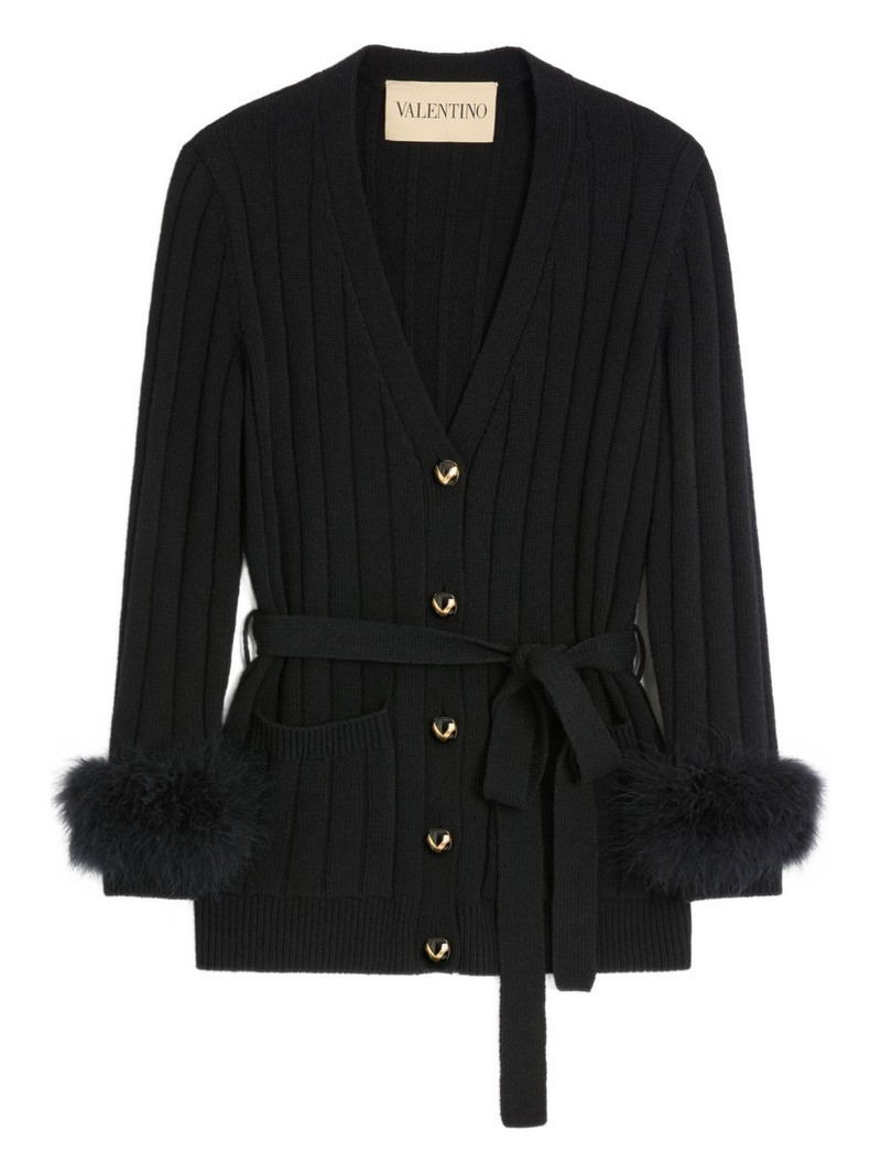 feather-cuff ribbed cardigan 1