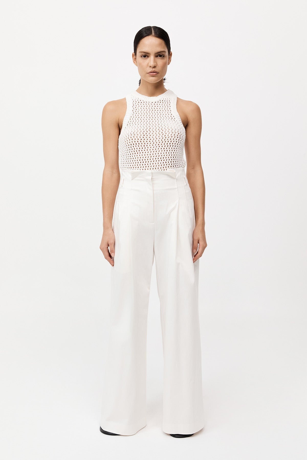 Cotton Paperbag Waist Trousers - Off White - 2