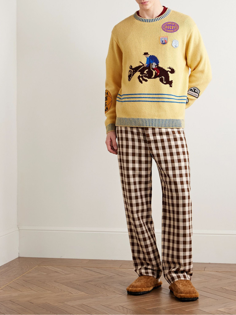 BODE Jockey Appliquéd Intarsia Alpaca and Wool-Blend Sweater Yellow outlook