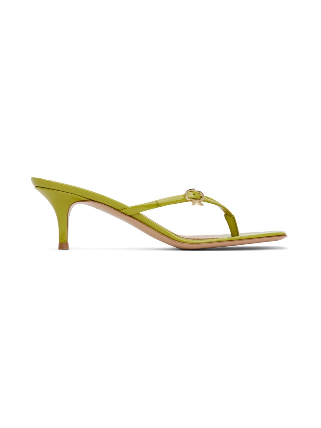 Green Ribbon Thong Heeled Sandals - 1