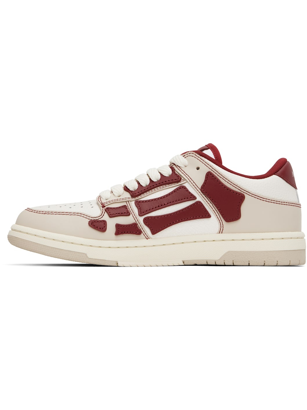 Beige & Red Varsity Skel-Top Low Sneakers - 3