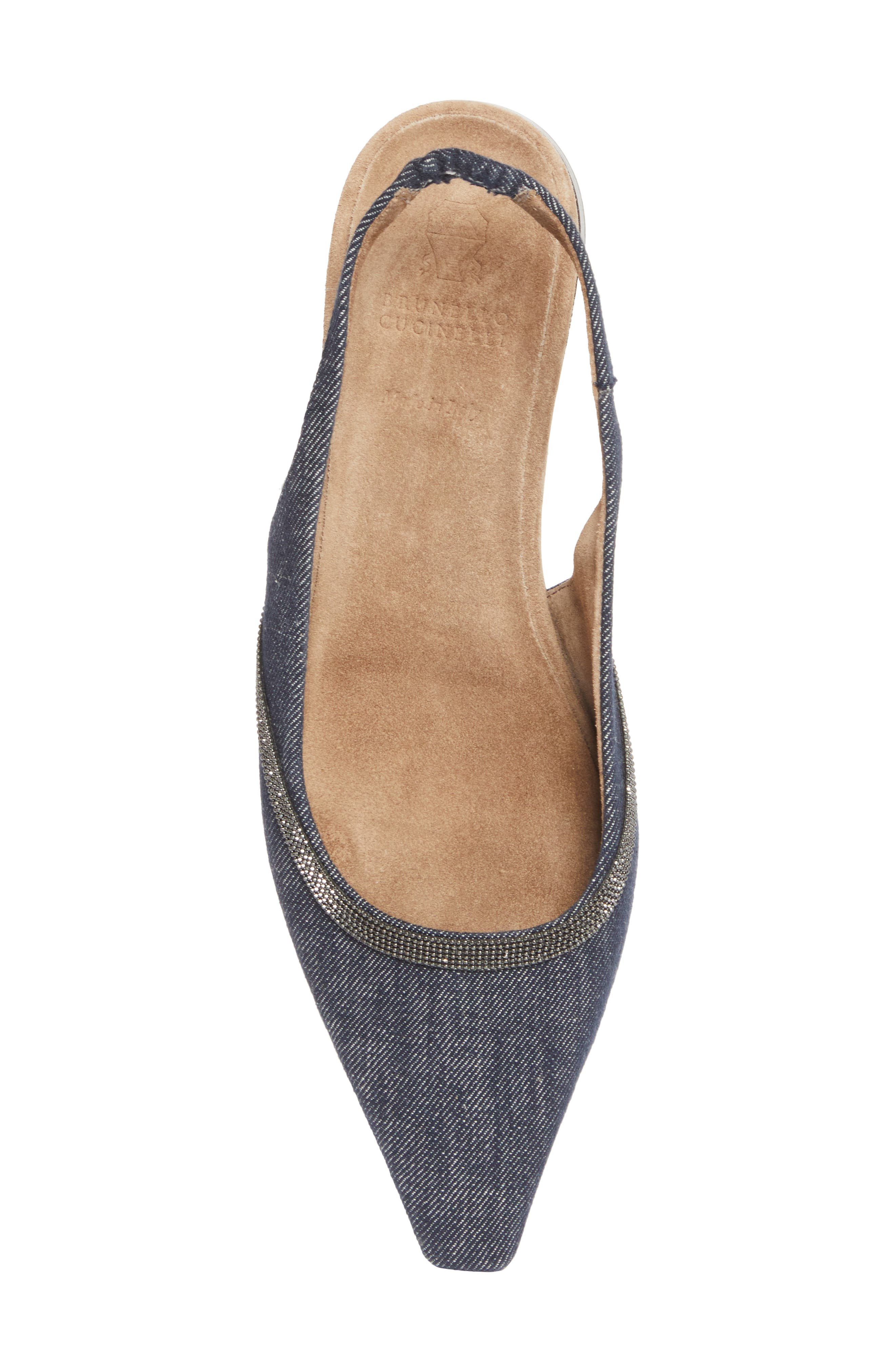 Brunello Cucinelli Monili Pointed Toe Slingback Flat in C001 Denim Blue at Nordstrom - 5