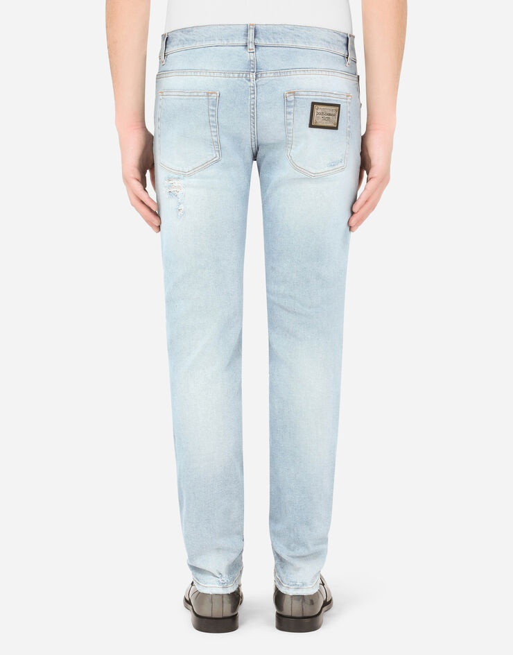 Light blue skinny stretch jeans with rips - 3