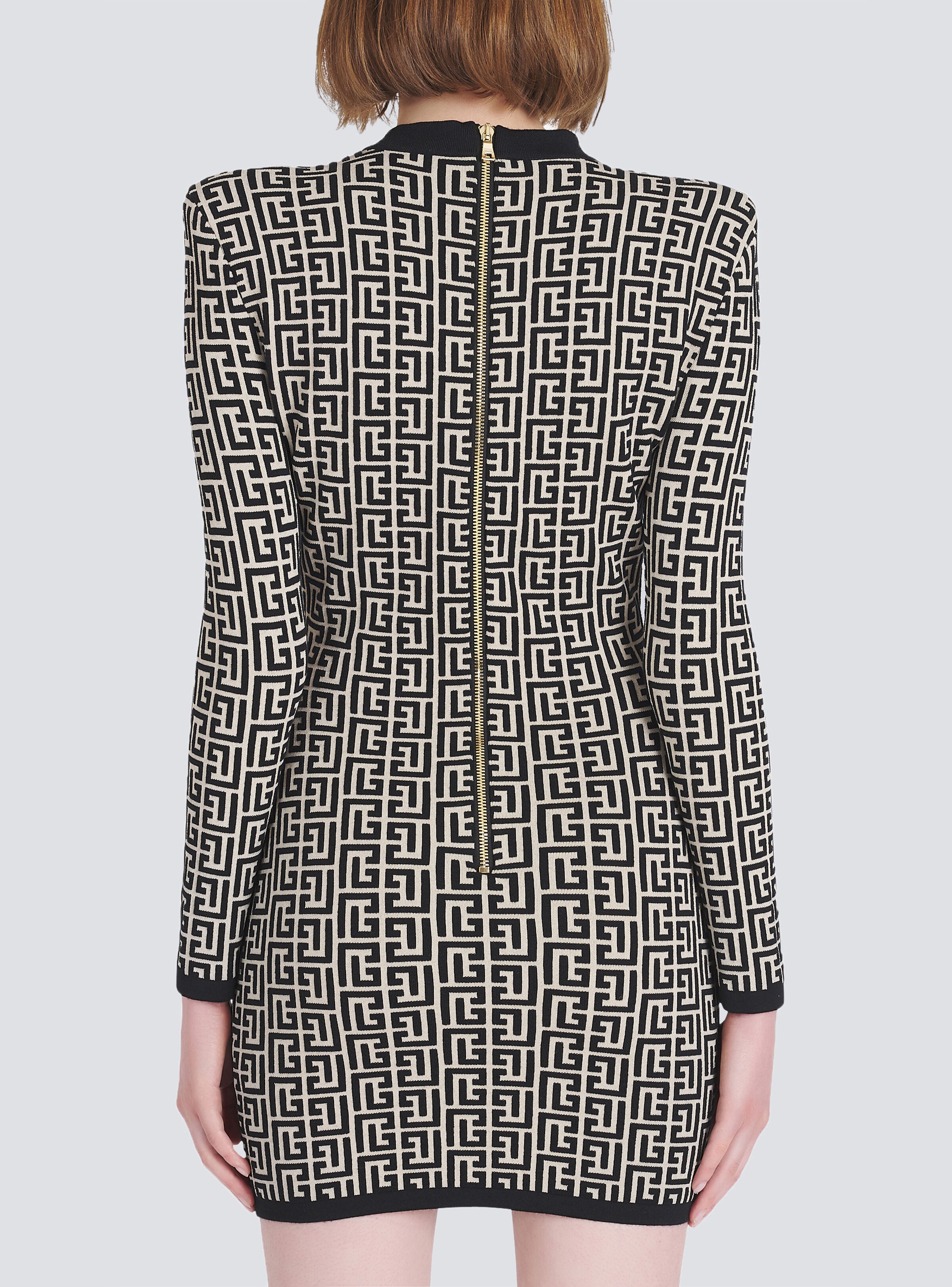 Short bicolor jacquard dress with Balmain monogram - 9