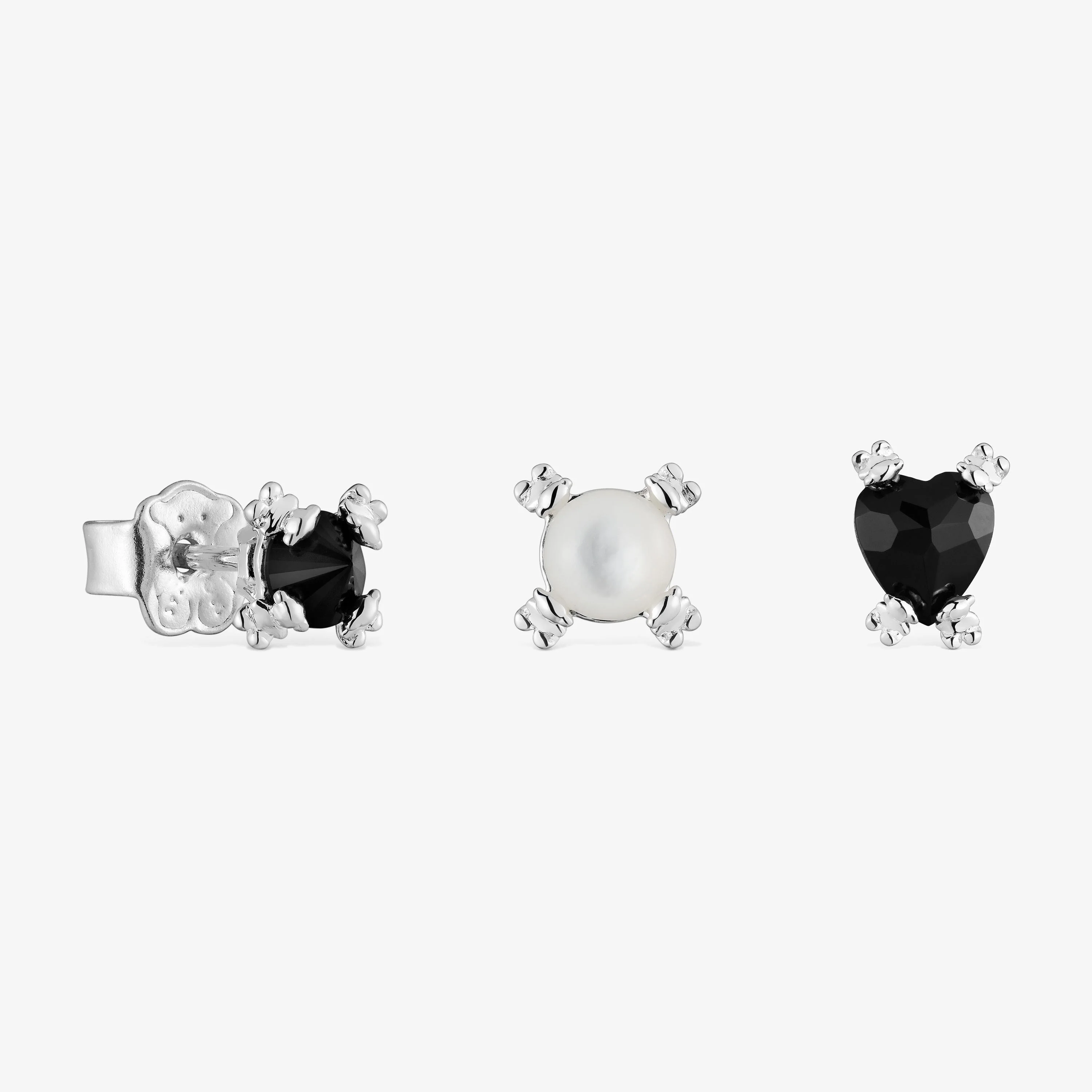 Set of three silver Color Pills Earrings with onyx and mother-of-pearl - 1