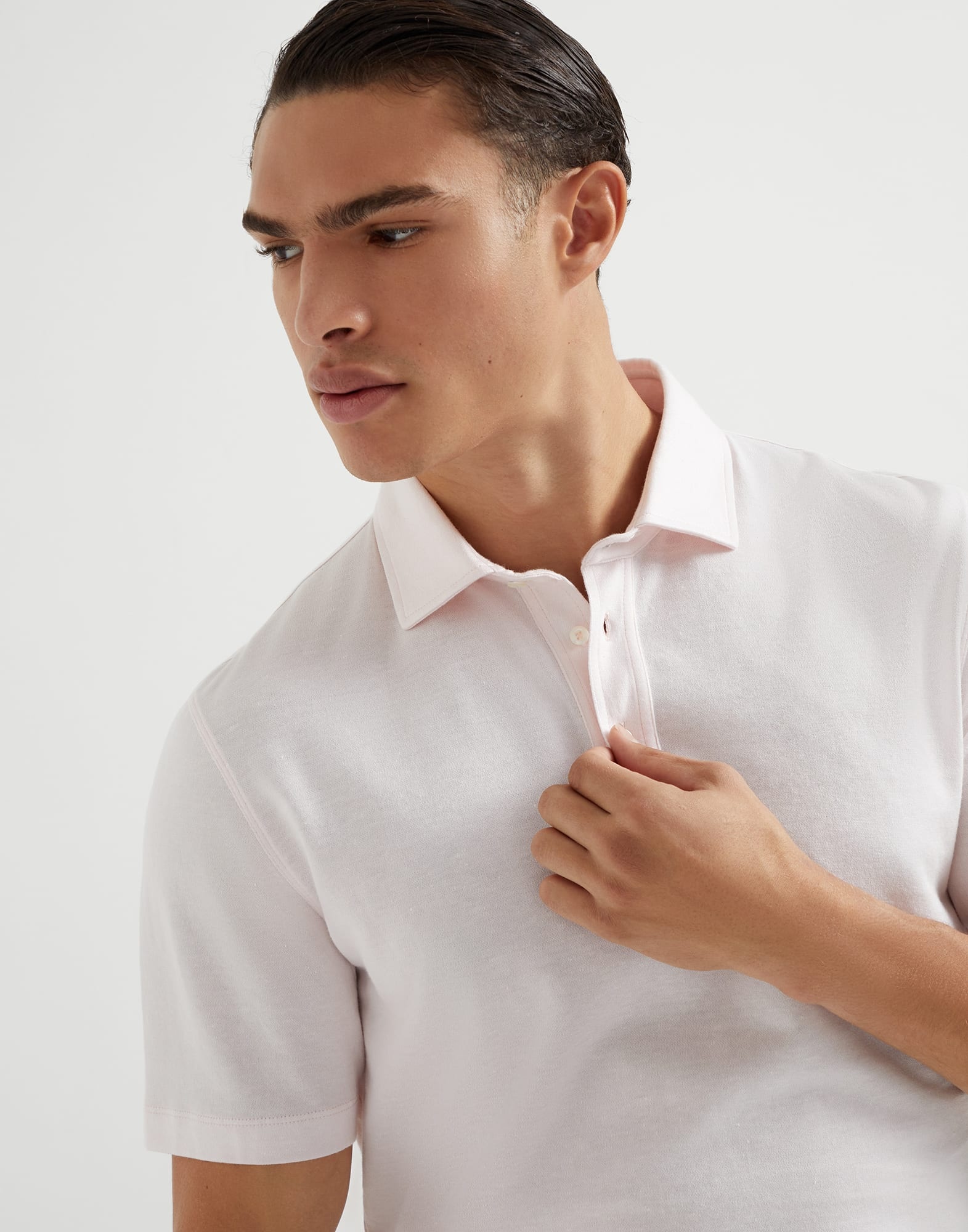 Cotton and linen piqué polo with shirt-style collar - 3