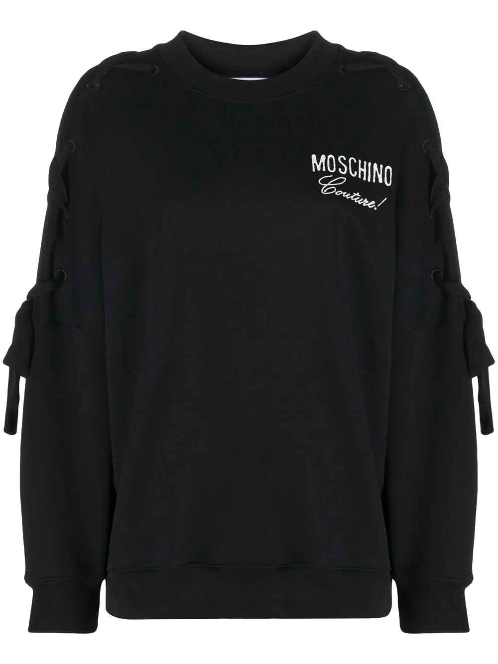 logo-embroidered laced-sleeve sweatshirt - 1