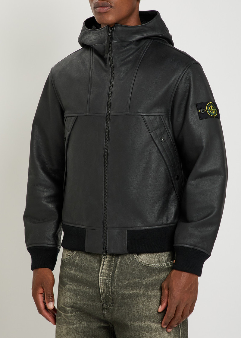 Stone Island Stone Island Hooded Padded Grained Leather Jacket outlook