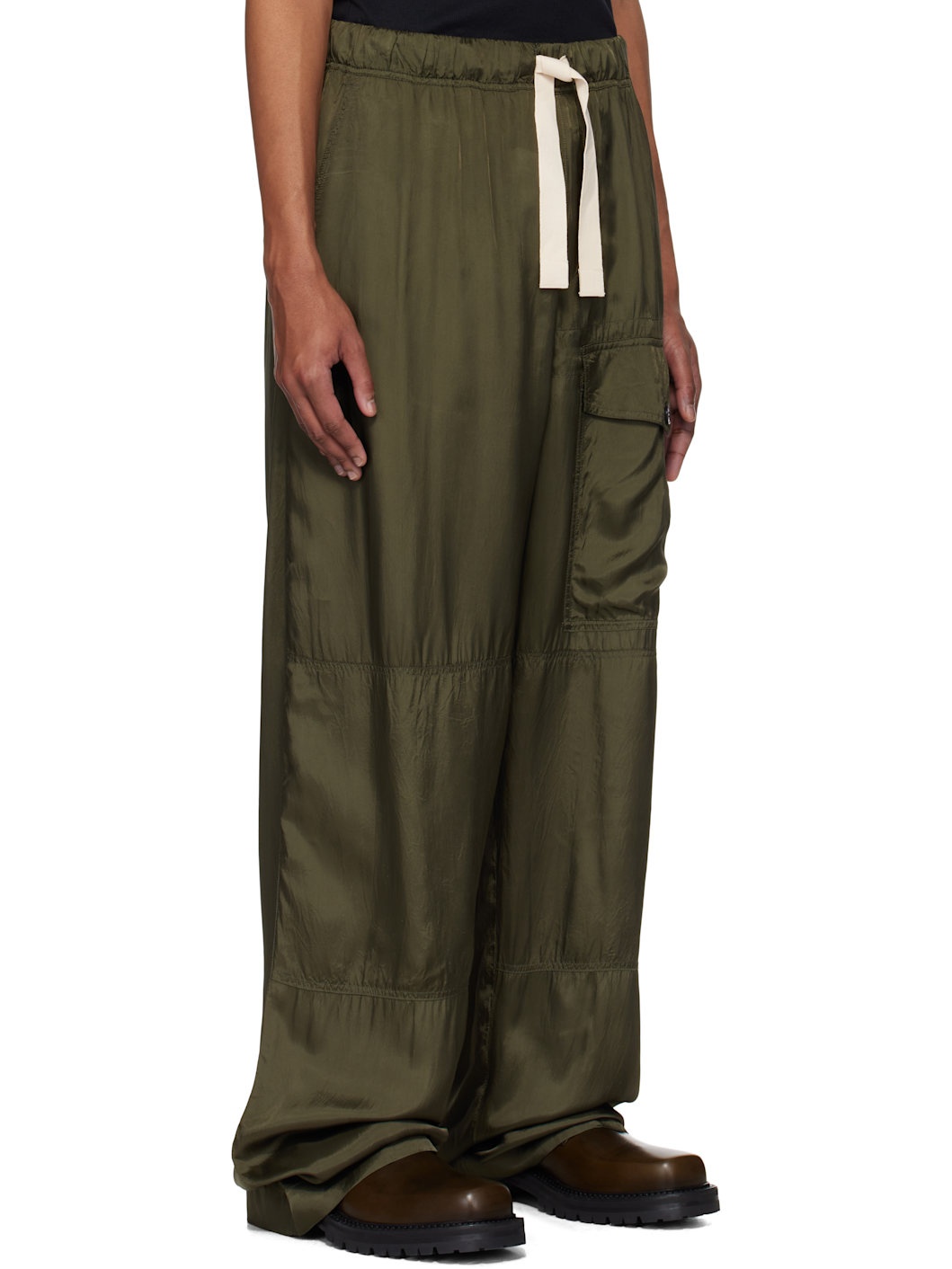 Khaki Viscose Drawstring Cargo Pants - 2