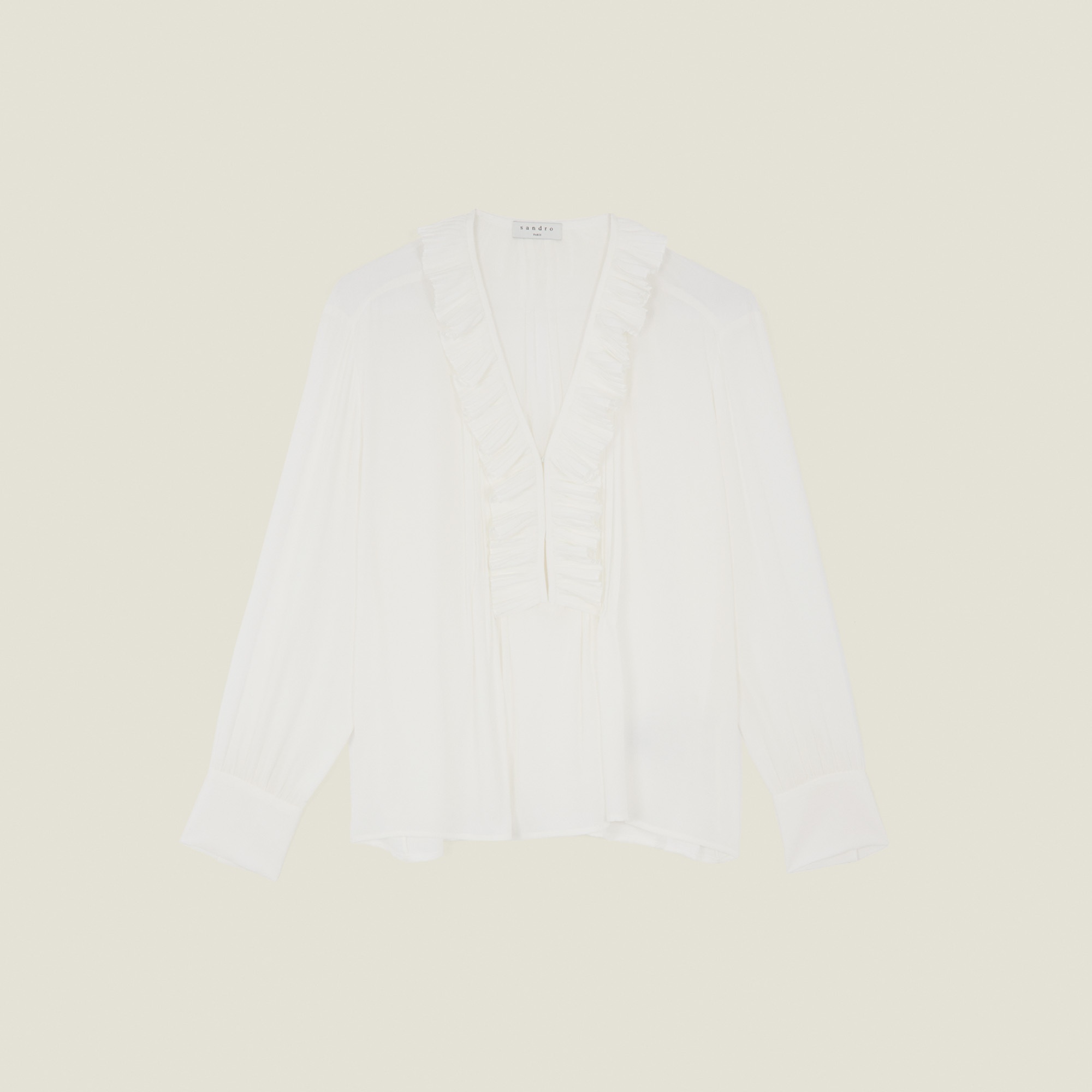 Silk top with pleat edged neckline - 1