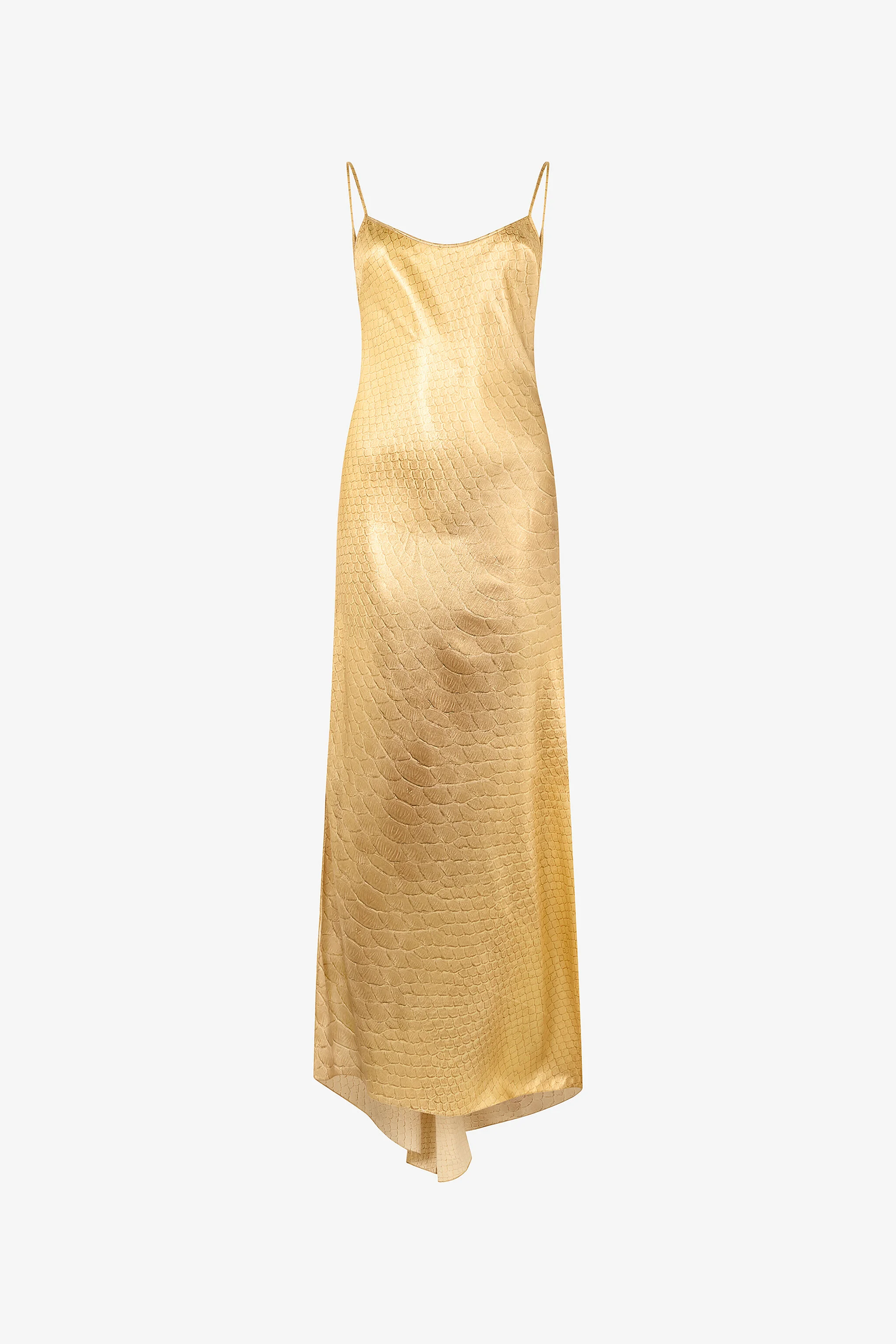 Golden Silk Maxi Dress with Scale Print - 1