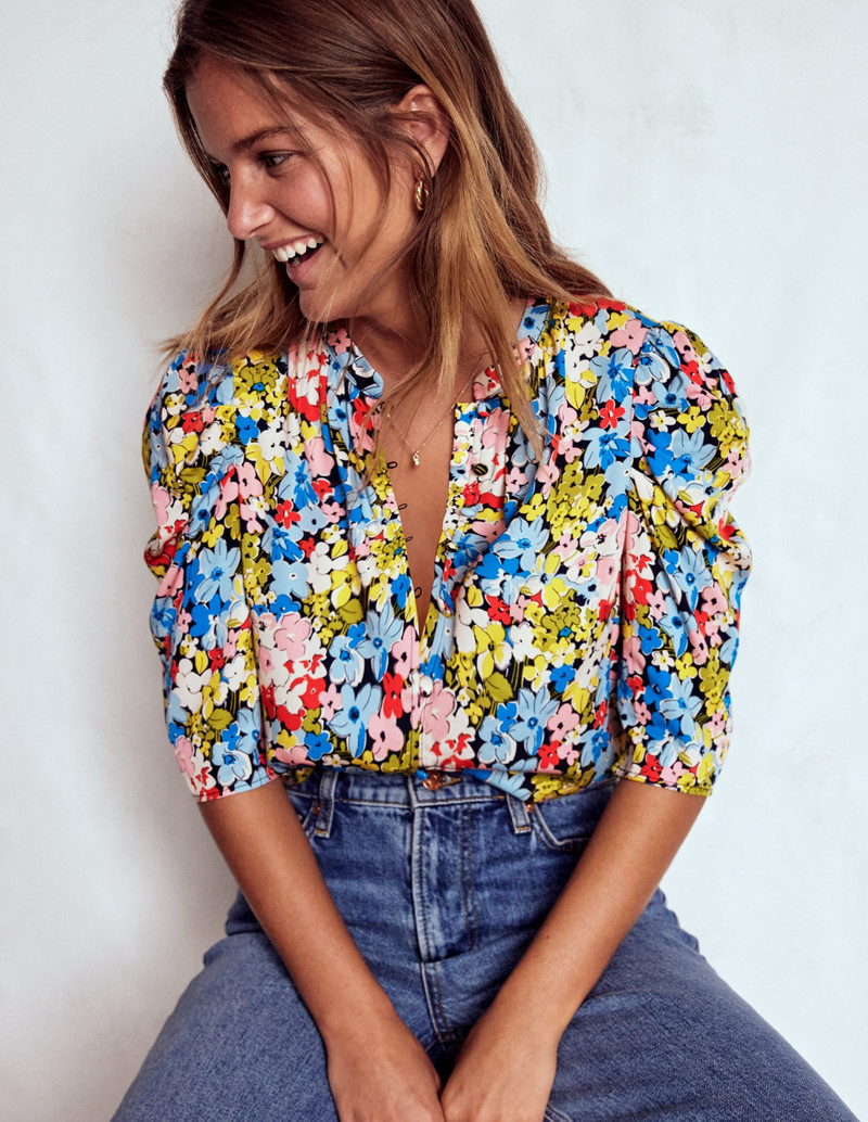 Mutton Sleeve Smart Top-Multi, Flowerbed Cluster 5