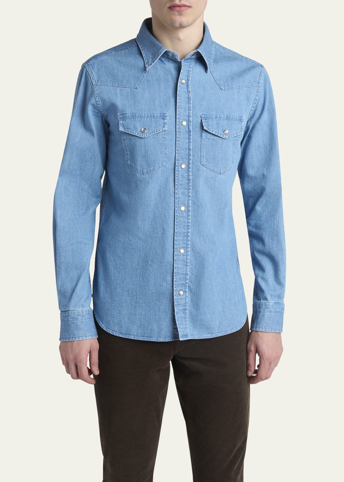Men's Light Japanese Denim Slim Fit Western Shirt - 4