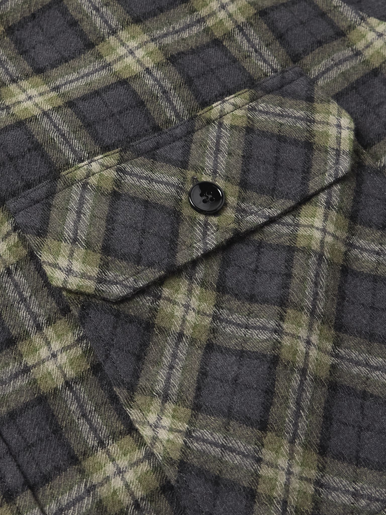 Checked Wool-Gauze Overshirt Green - 6