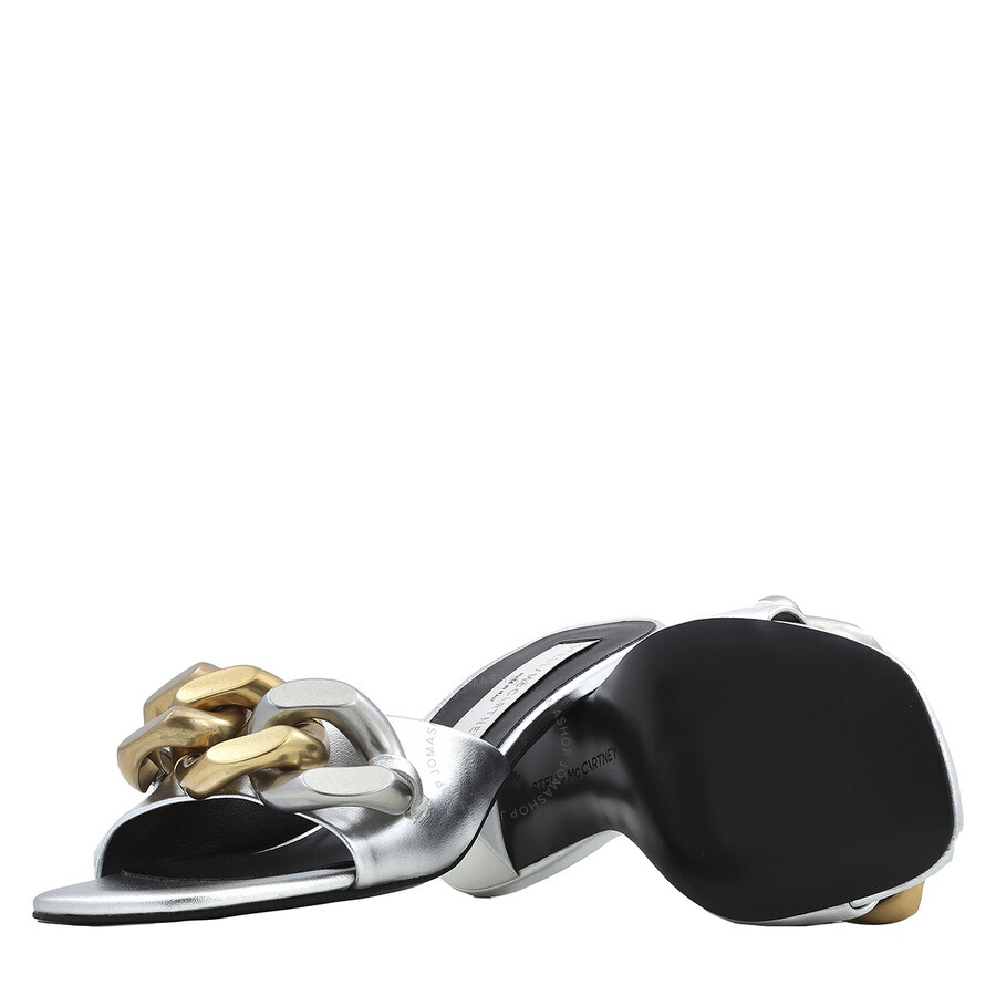 Stella Mccartney Ladies Silver Metallic Falabella Kitten Mules - 3