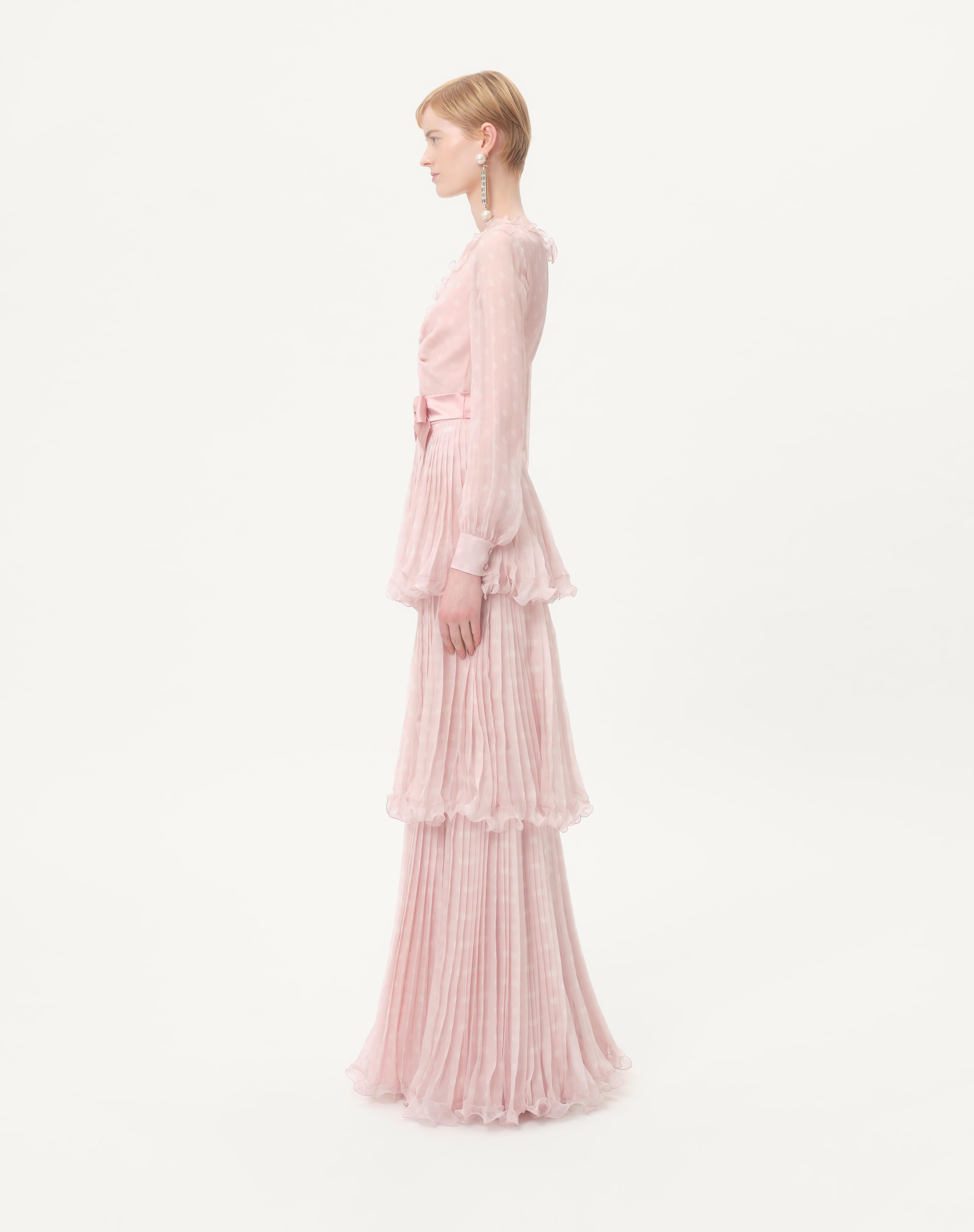 LONG DRESS IN CREPONNE CHIFFON WITH PLUS DE POIS PRINT - 5