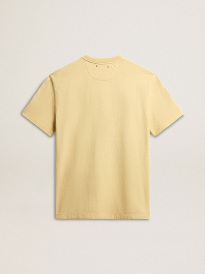 Golden Goose Men's cotton T-shirt in pale yellow with faded lettering outlook