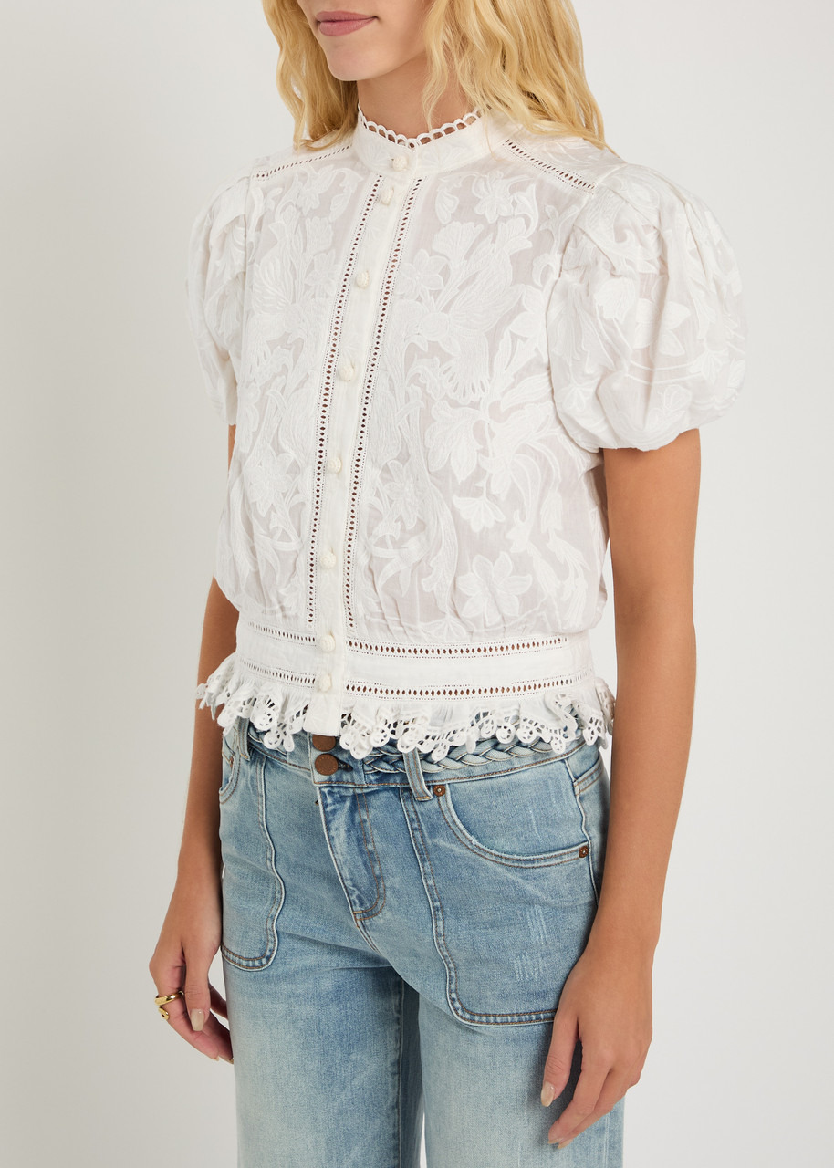 Alice + Olivia Loryn Embroidered Cotton Blouse - 2